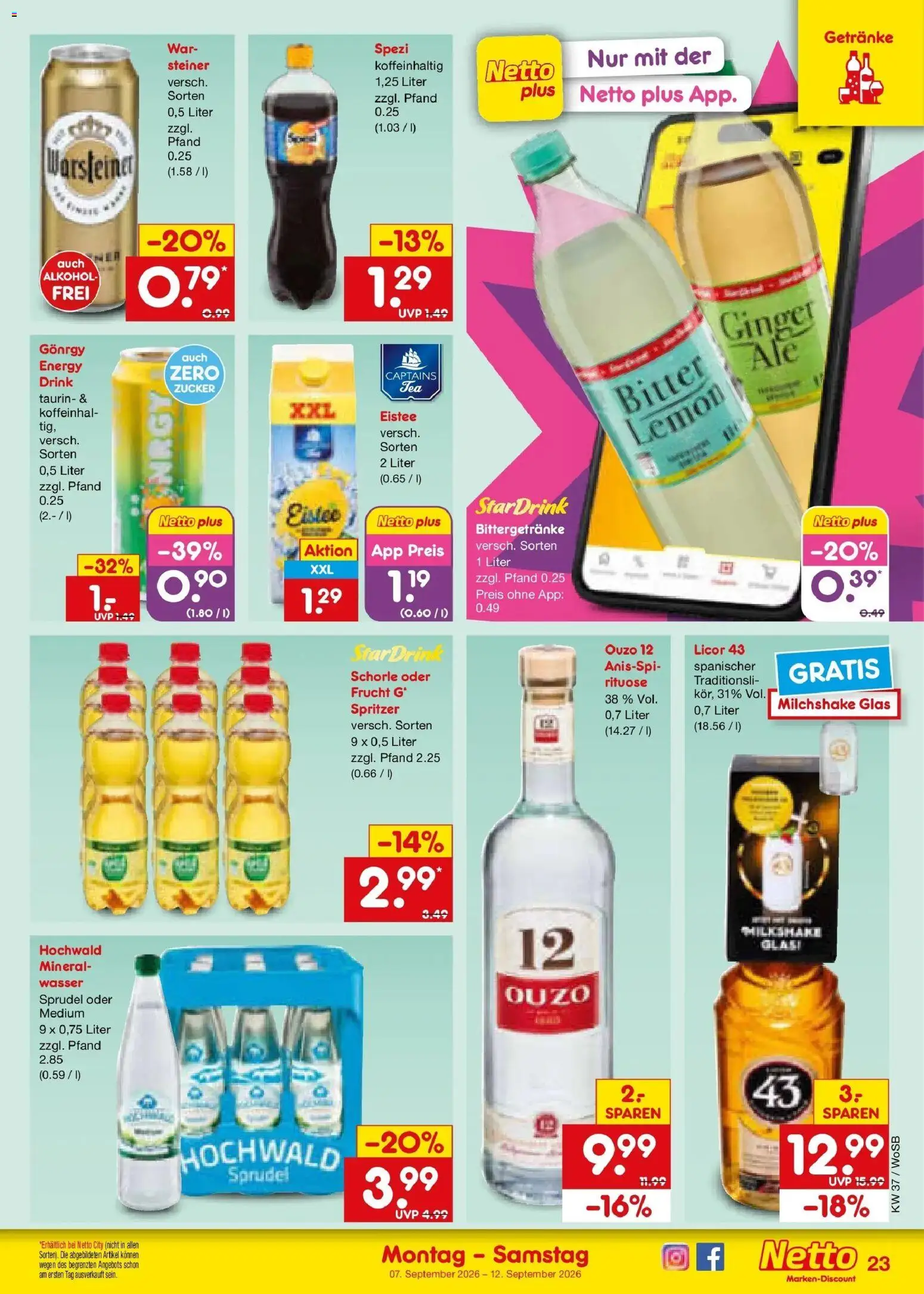 Netto Marken-Discount Prospekt Ludwigshafen-Edigheim – gültig ab 07.09.2026 | Seite: 33 | Produkte: Ouzo, Energy, Zucker, Warsteiner
