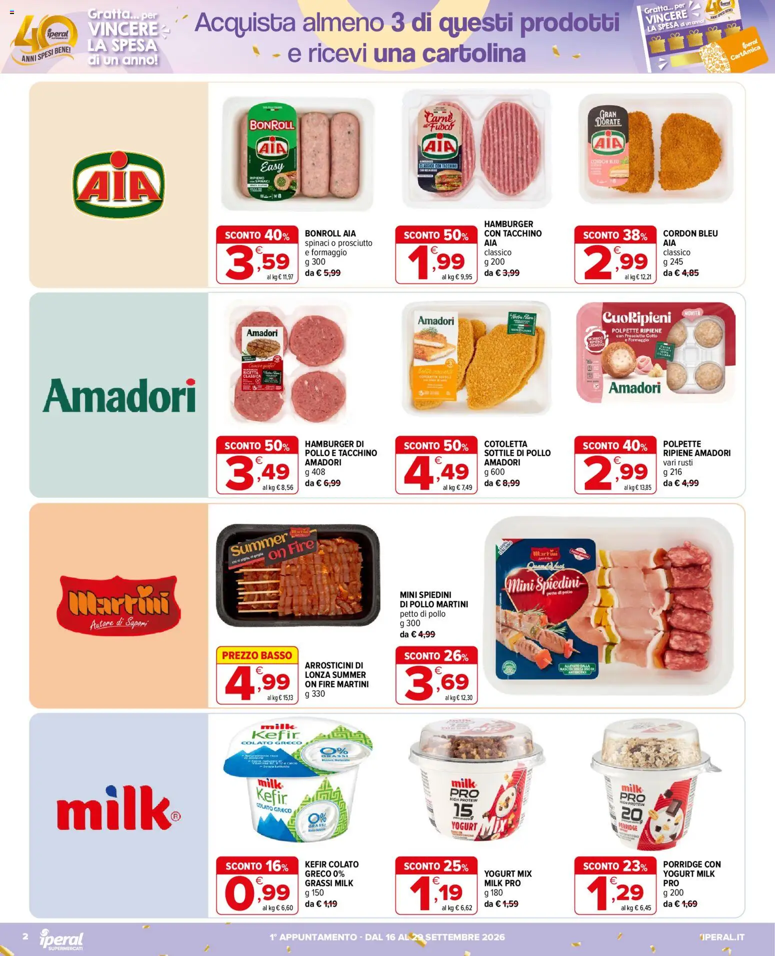 Volantino Iperal del 16/09/2026 | Pagina: 2 | Prodotti: Yogurt, Carne, Basso, Polpette