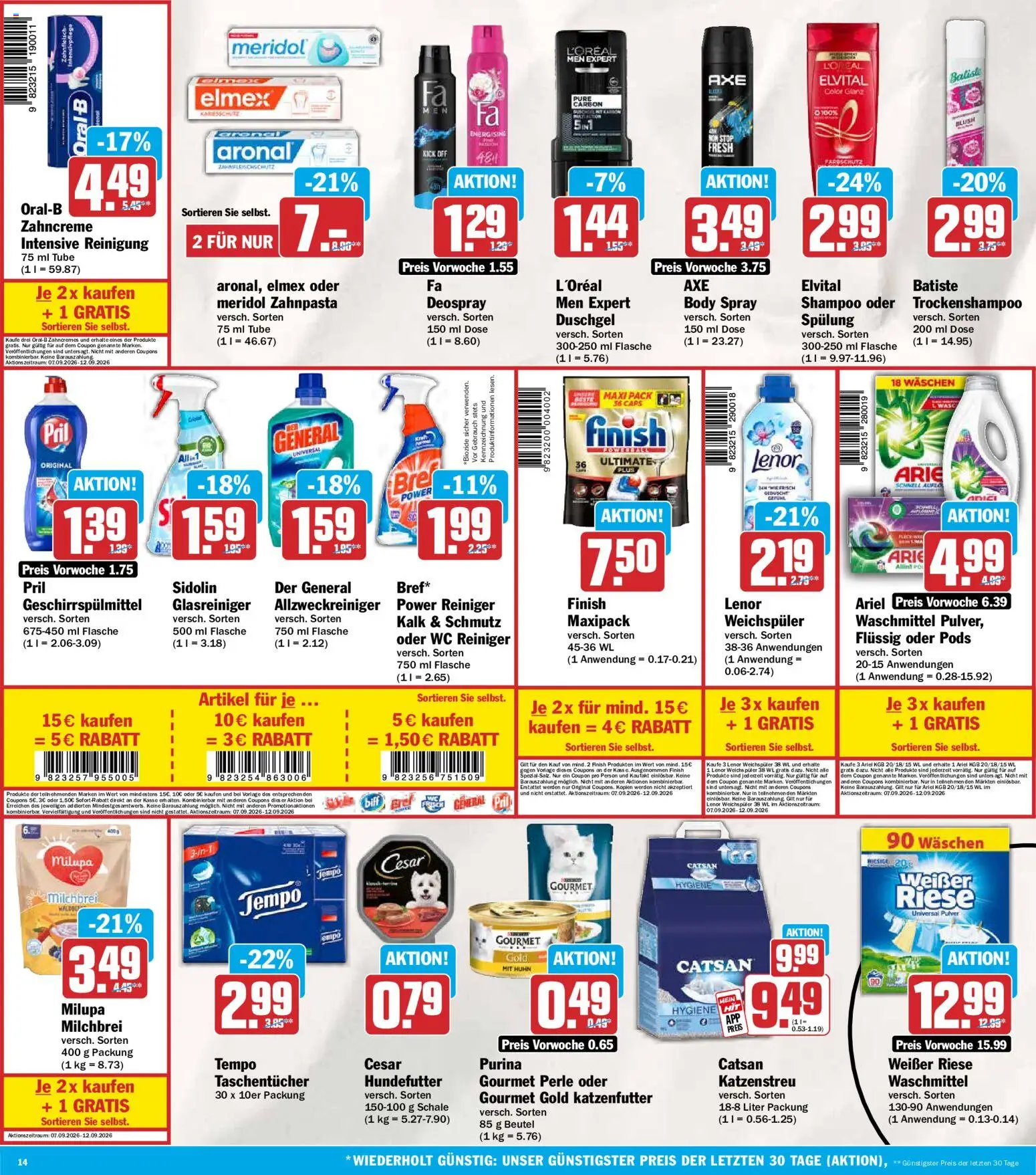HIT Prospekt – gültig ab 07.09.2026 | Seite: 14 | Produkte: Spülung, Duschgel, Waschmittel, Deospray