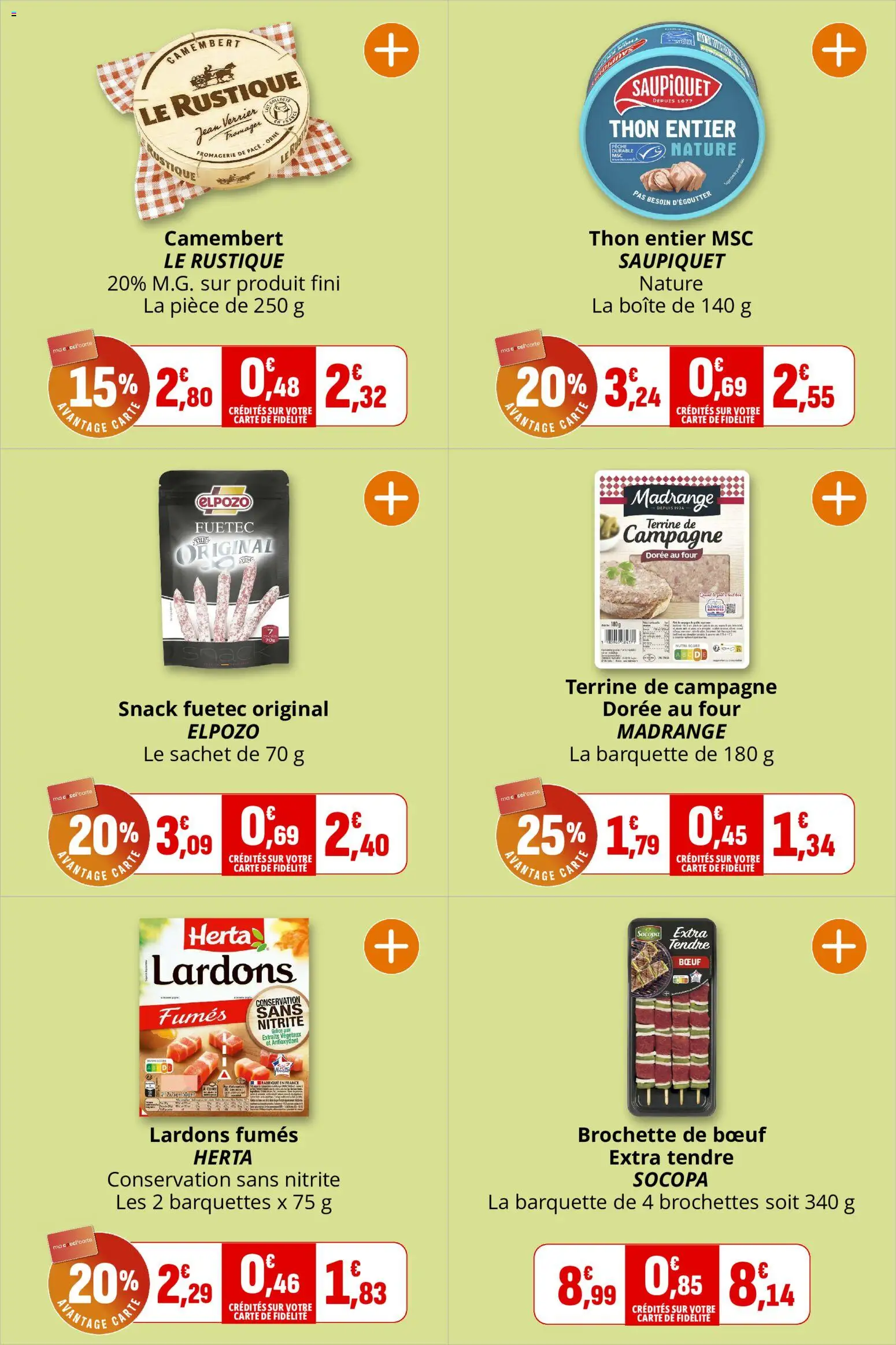 {H1} | Page: 7 | Produits: Four, Lardons, Thon, Camembert
