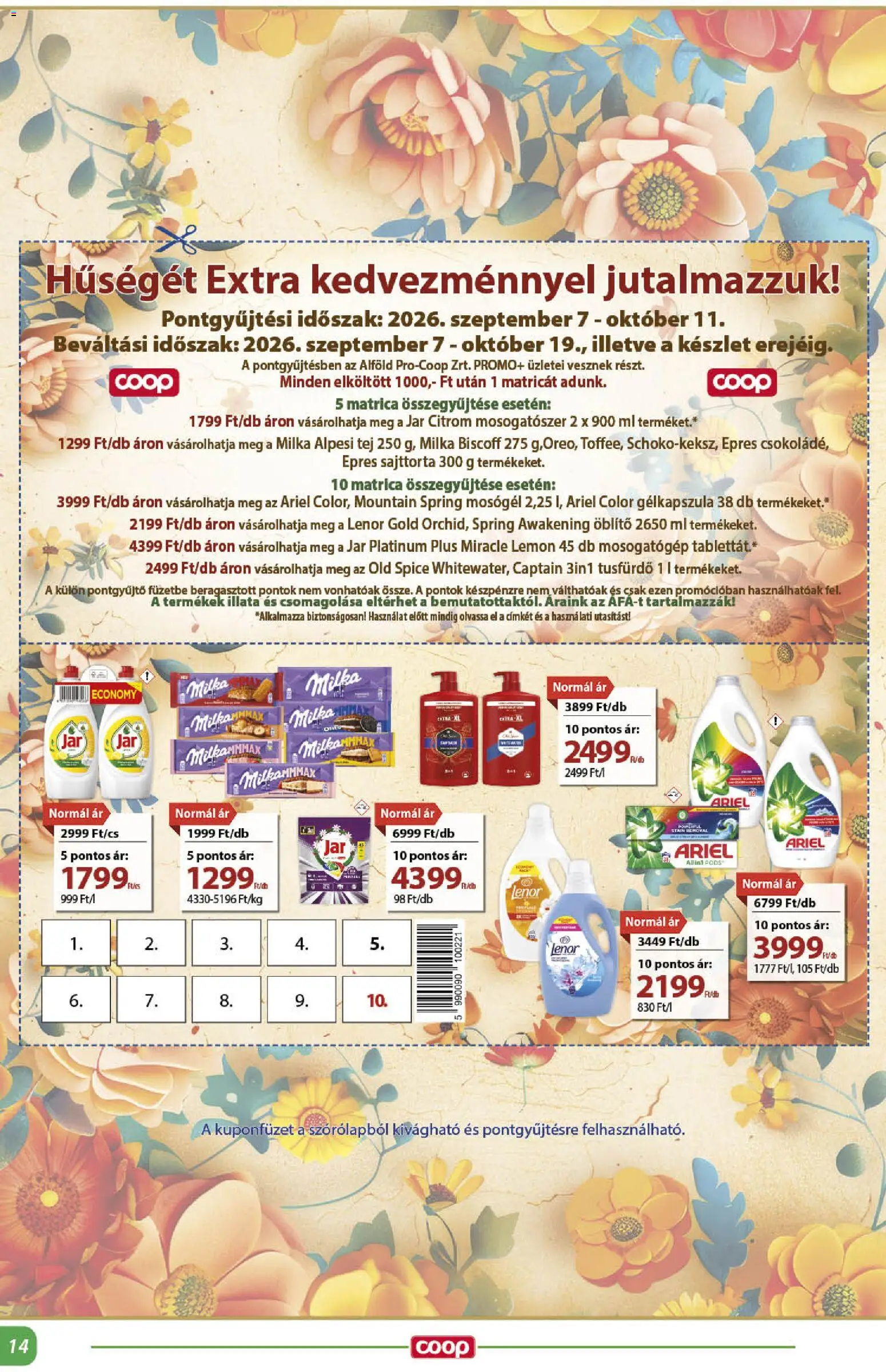 COOP akciós ujság - amely érvényes a következő dátumtól: 2026.09.24. | Oldal: 14 | Termékek: Lenor, Milka, Öblítő, Citrom