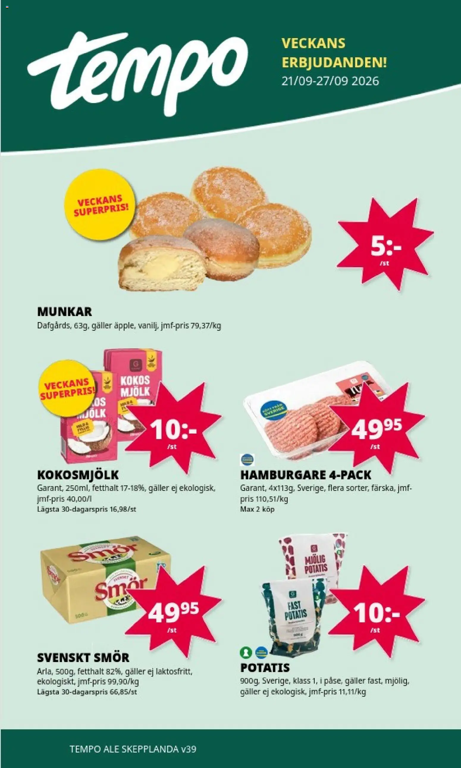 Tempo reklamblad aktuell från 20/09/2026 | Sida: 1 | Produkter: Kokos, Kokosmjölk, Mjölk, Smör