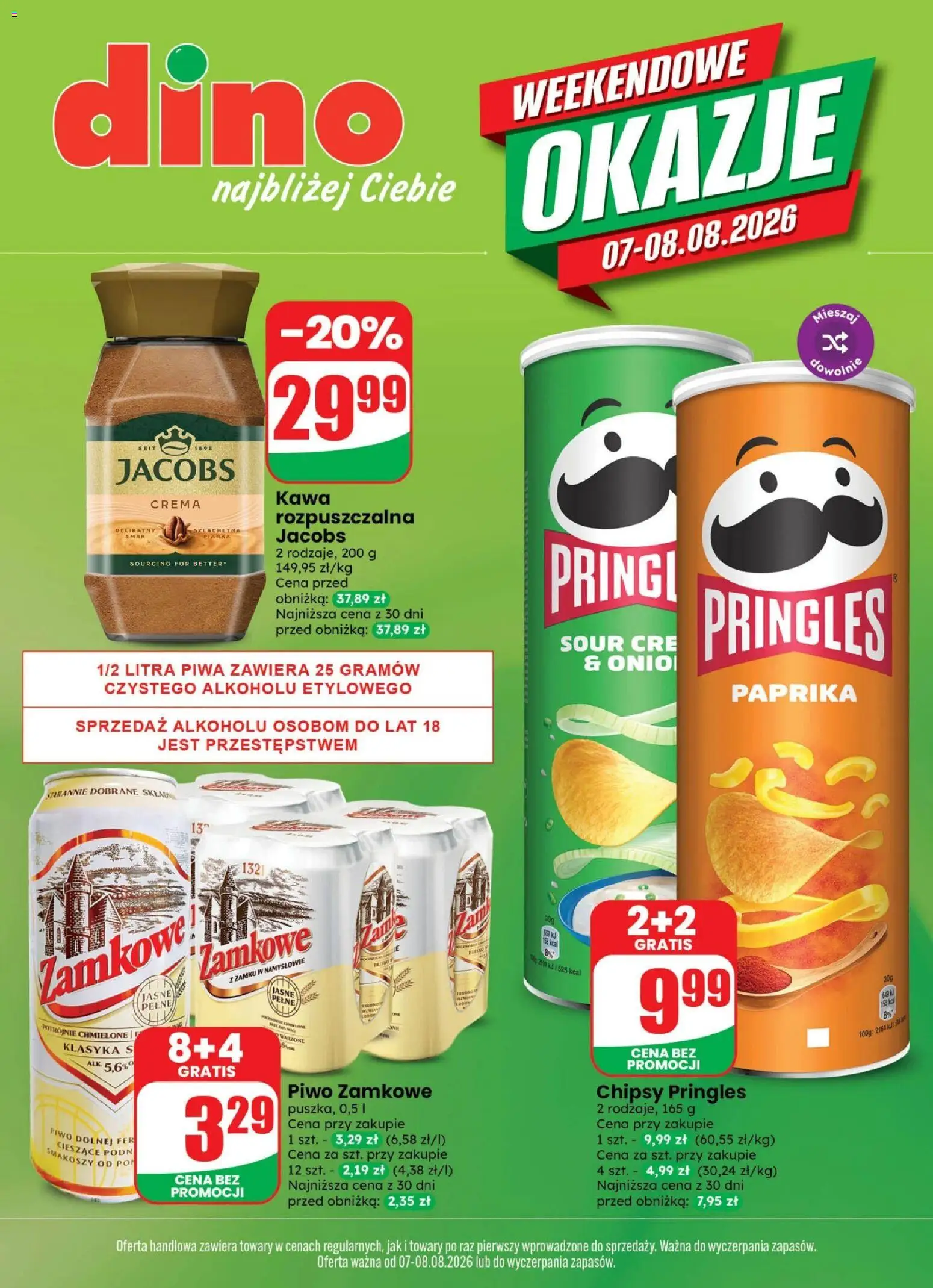 Dino gazetka - Weekendowe Okazje od 07.08.2026 | Strona: 1 | Produkty: Chipsy, Chipsy pringles, Piwo, Piwo zamkowe