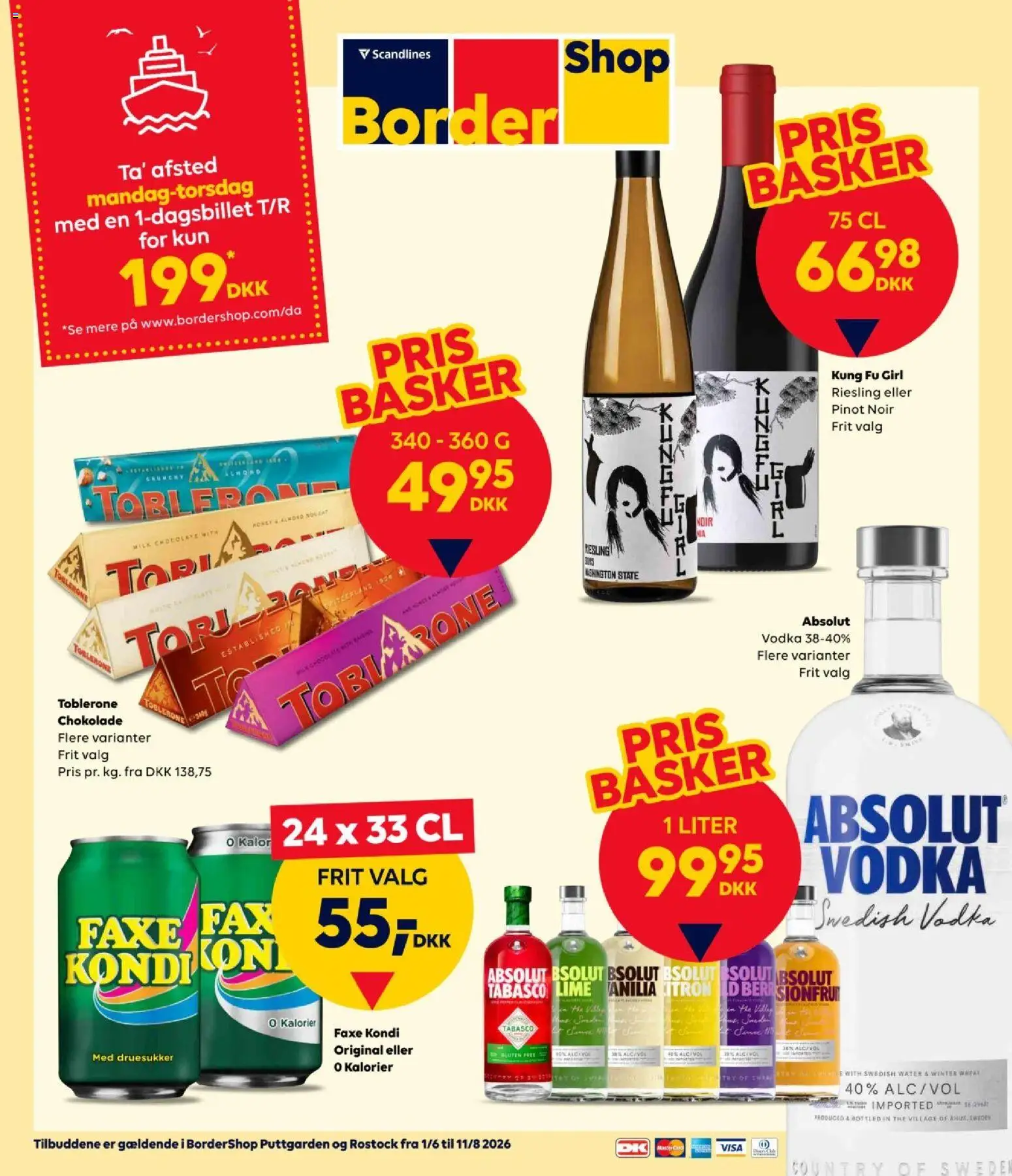 Bordershop tilbudsavis – gyldig fra 01/06/2026 | Side: 1 | Produkter: Chokolade, Te, Vodka, Faxe Kondi