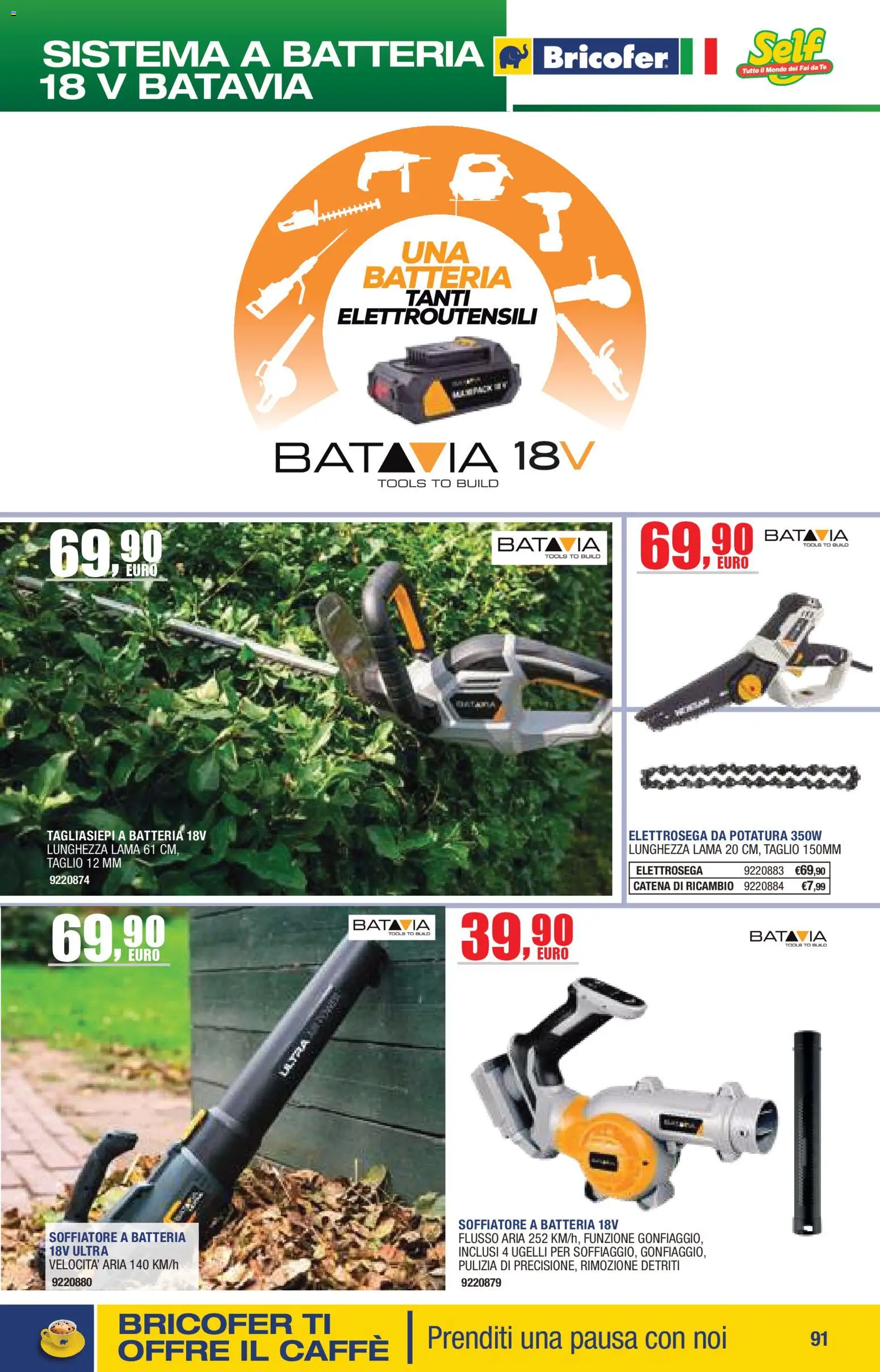 Volantino Bricofer del 14/04/2026 | Pagina: 91 | Prodotti: Tè, Taglio, Tagliasiepi, Batteria