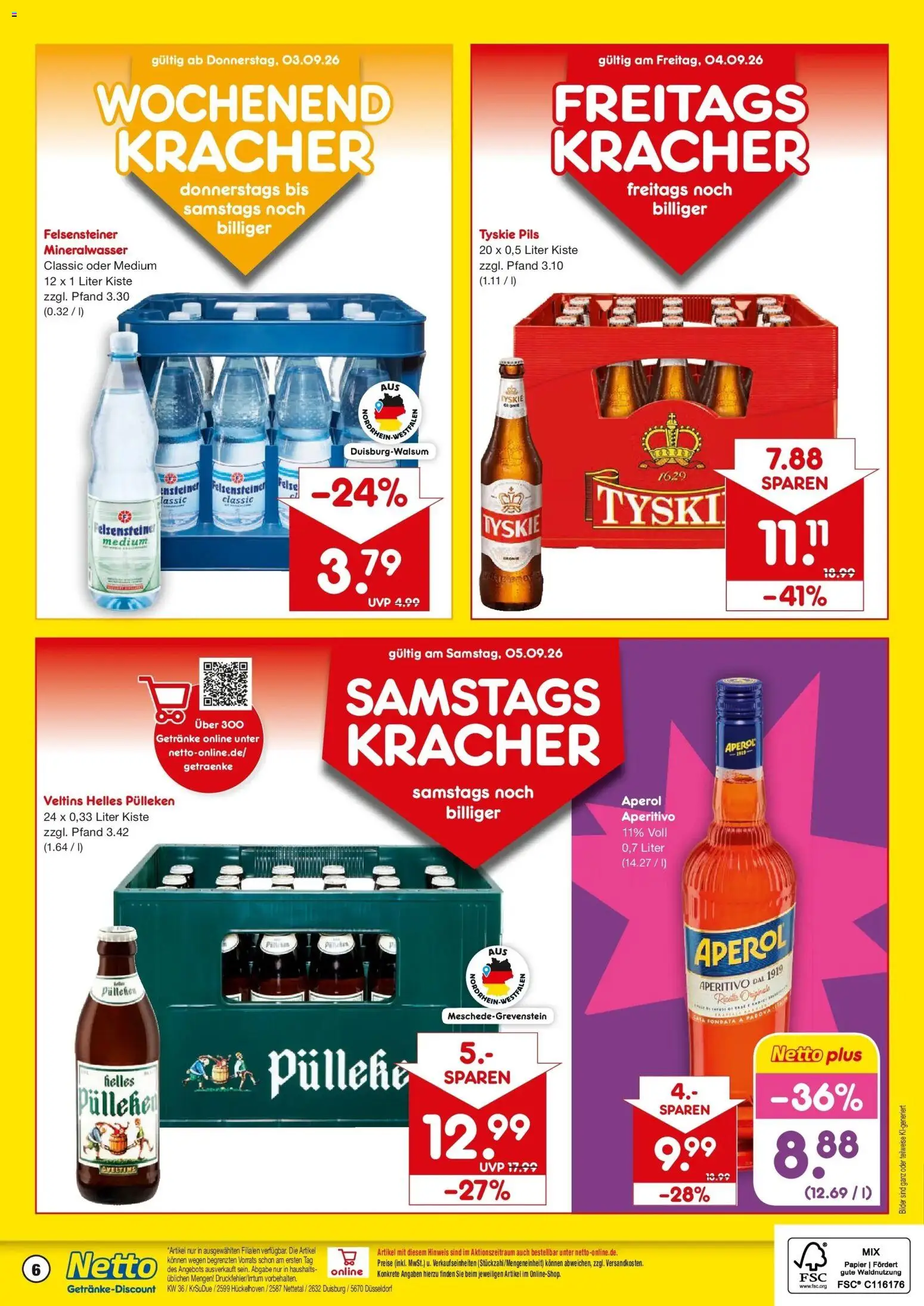 Netto Marken-Discount Prospekt Hückelhoven-Baal – gültig ab 31.08.2026 | Seite: 6 | Produkte: Helles pulleken, Tyskie, Mineralwasser, Bilder