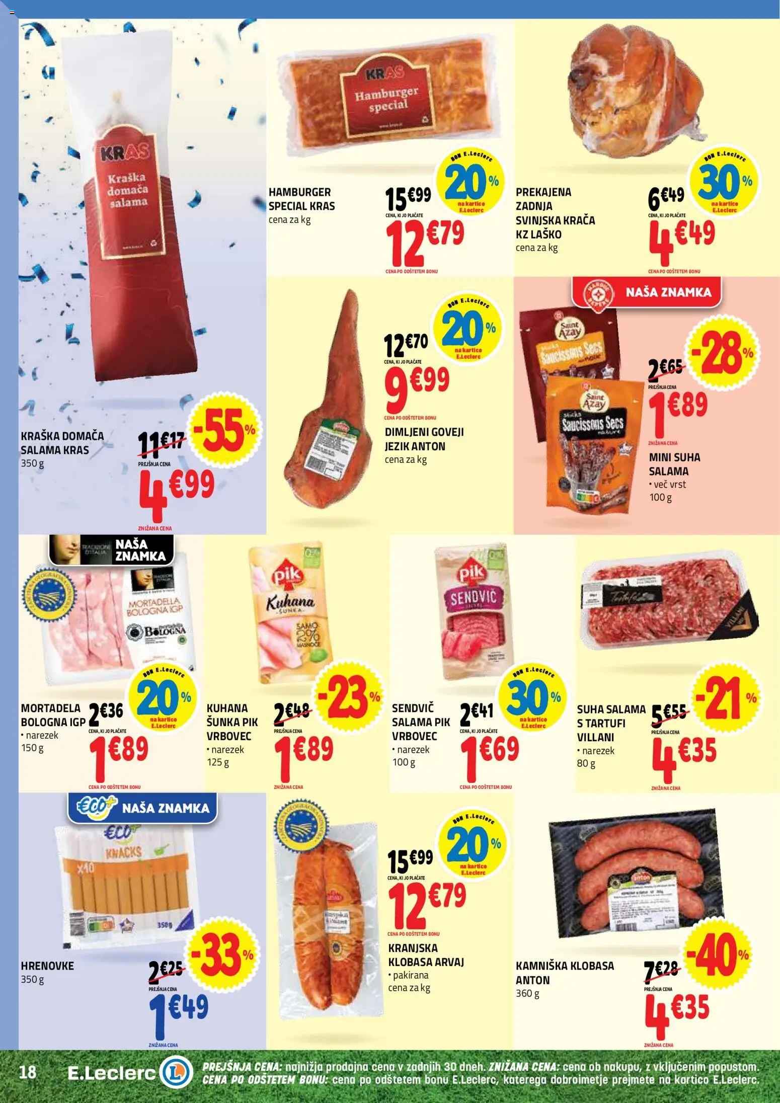 Novi E.leclerc katalog ponudbe – veljaven od 03.06.2026 | Stran: 18 | Izdelki: Hrenovke, Narezek, Salama, Sunka