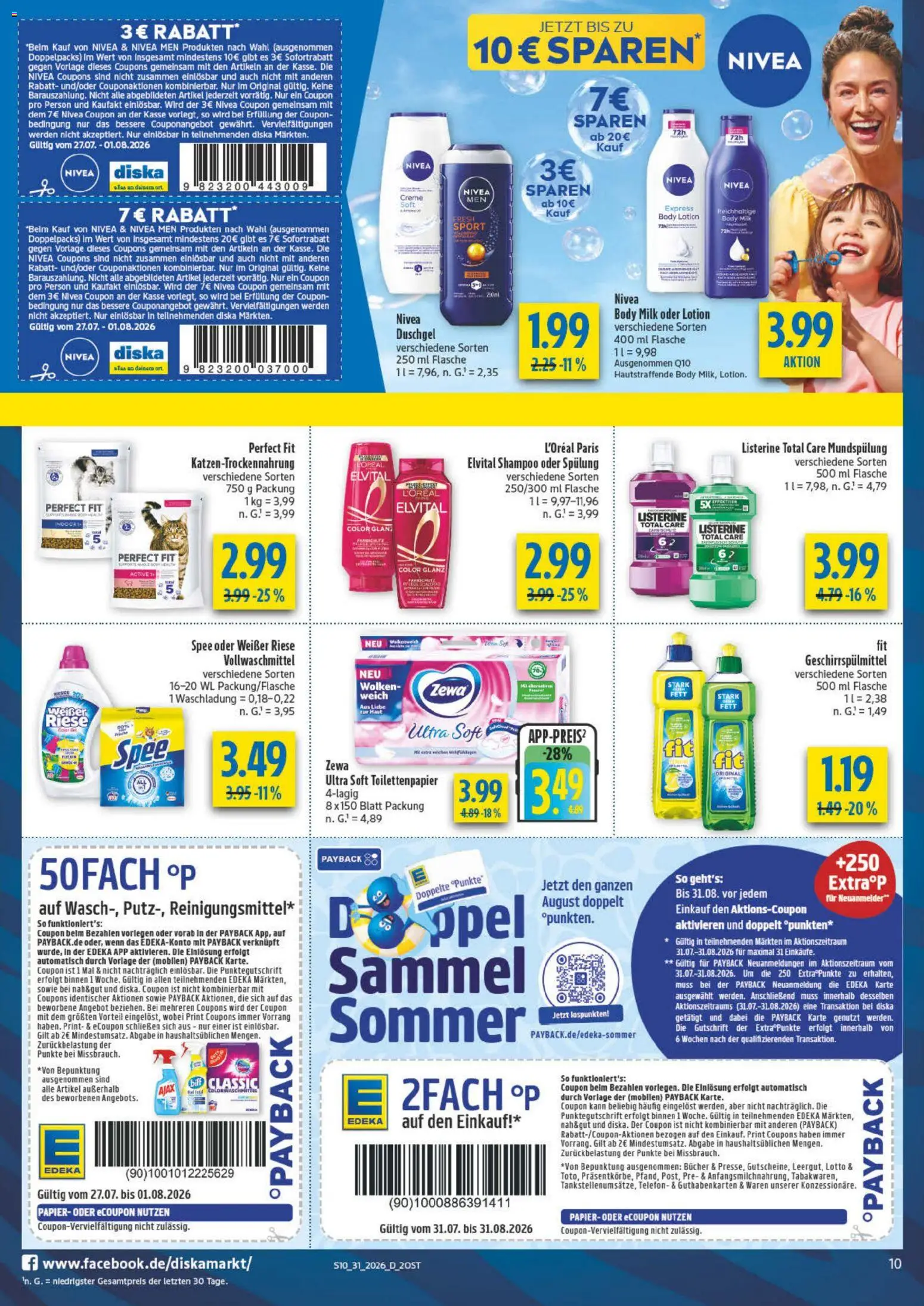 Diska Prospekt – gültig ab 27.07.2026 | Seite: 10 | Produkte: Zewa, Body Lotion, Body Milk, Toilettenpapier