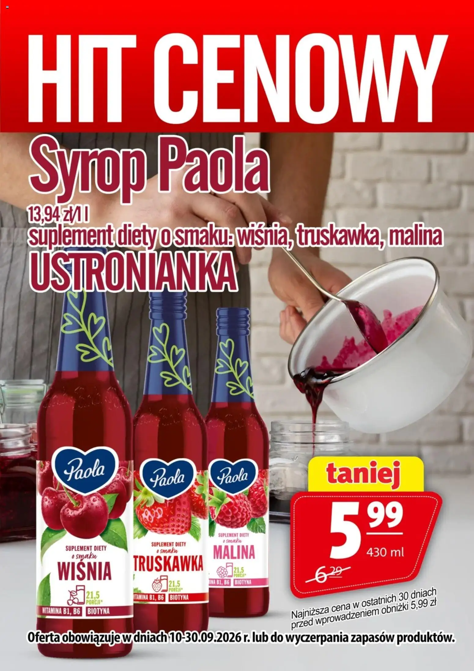 Prim Market promocja - Syrop Paola od 10.09.2026 | Strona: 1 | Produkty: Syrop, Malina