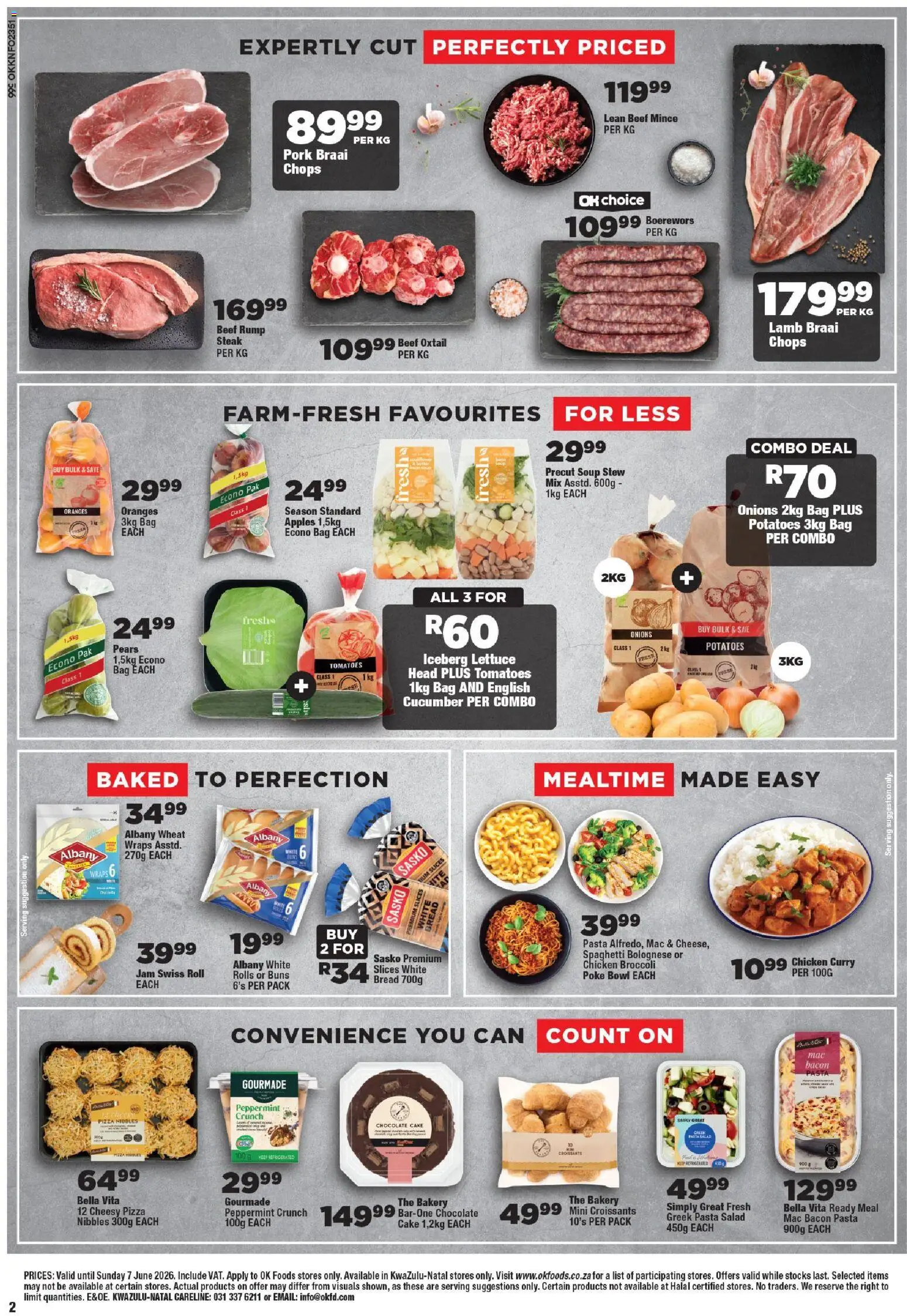 New OK Foods catalogue – valid from 25.05.2026 | Page: 2 | Products: Buns, Boerewors, Pork, Tomatoes