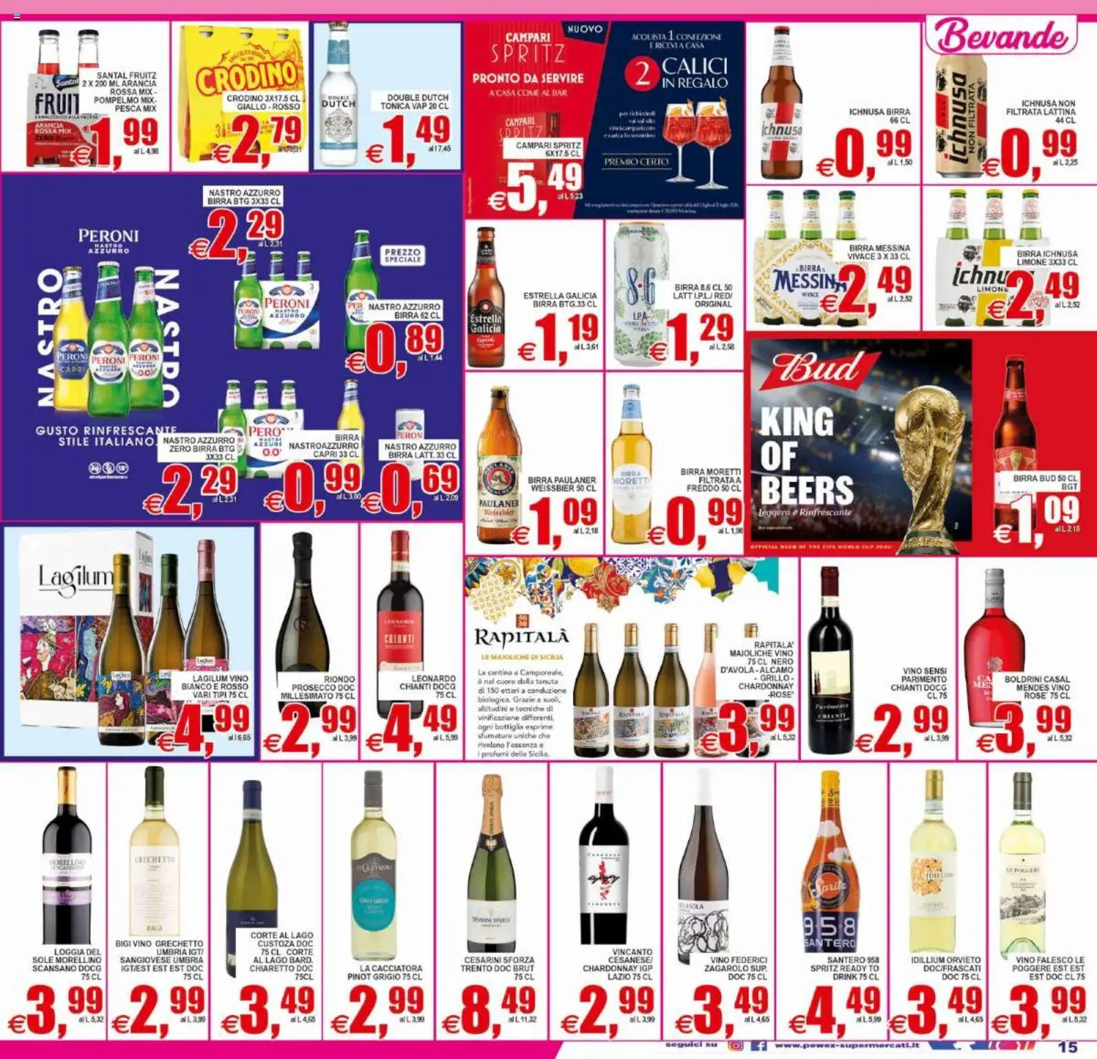 Volantino Pewex del 10/07/2026 | Pagina: 15 | Prodotti: Prosecco, Pompelmo, Pesca, Arancia