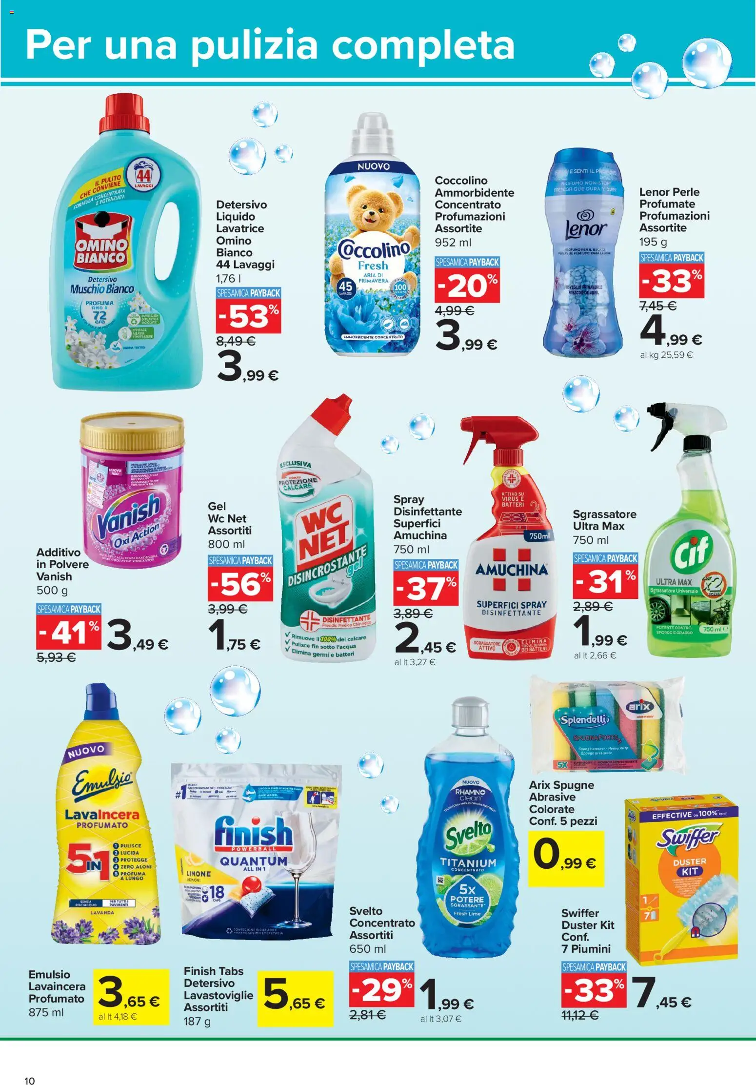 Volantino Carrefour del 24/09/2026 | Pagina: 10 | Prodotti: Candeggina, Lavastoviglie, WC, Spugne