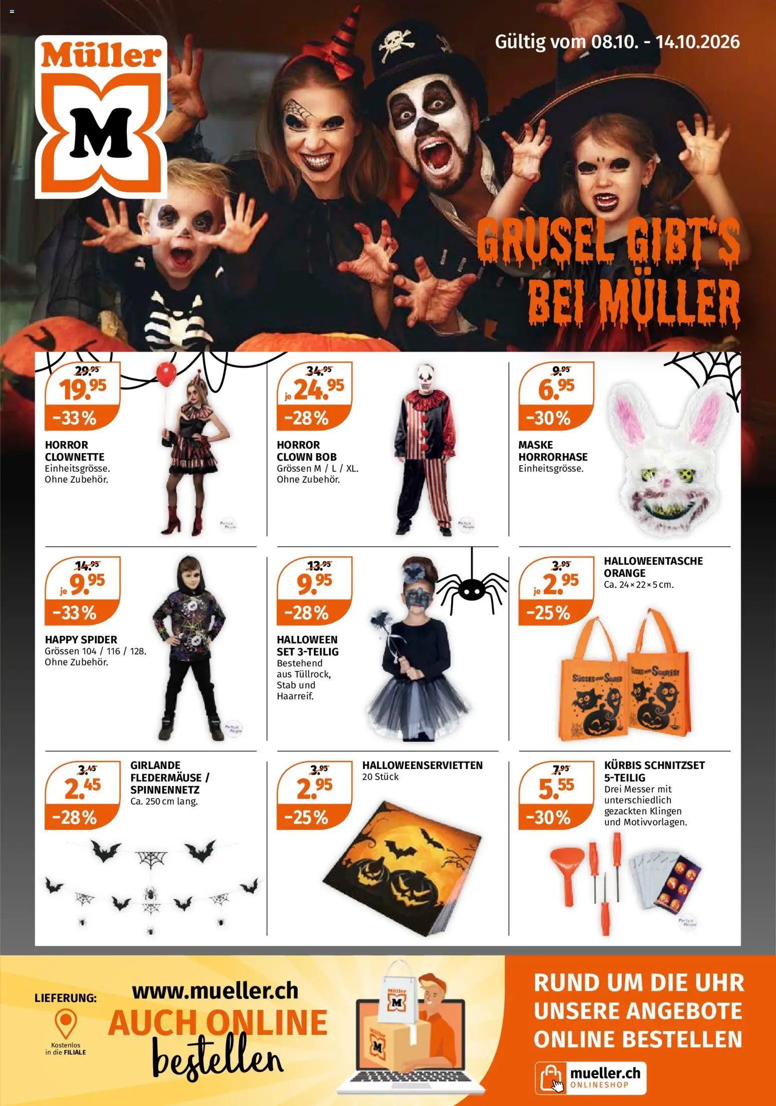 Müller aktionen Halloween – gültig ab 08.10.2026 | Seite: 1 | Produkte: Maske, Kürbis, Uhr