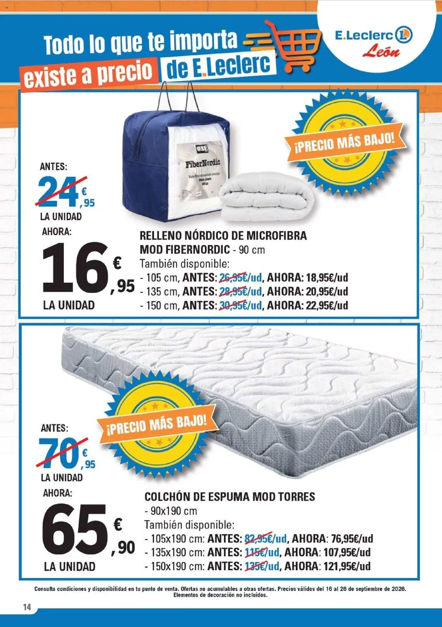 E.Leclerc - León │ válido desde el 16/09/2026 | Página: 14 | Productos: Té, Espuma, Colchon, Decoración