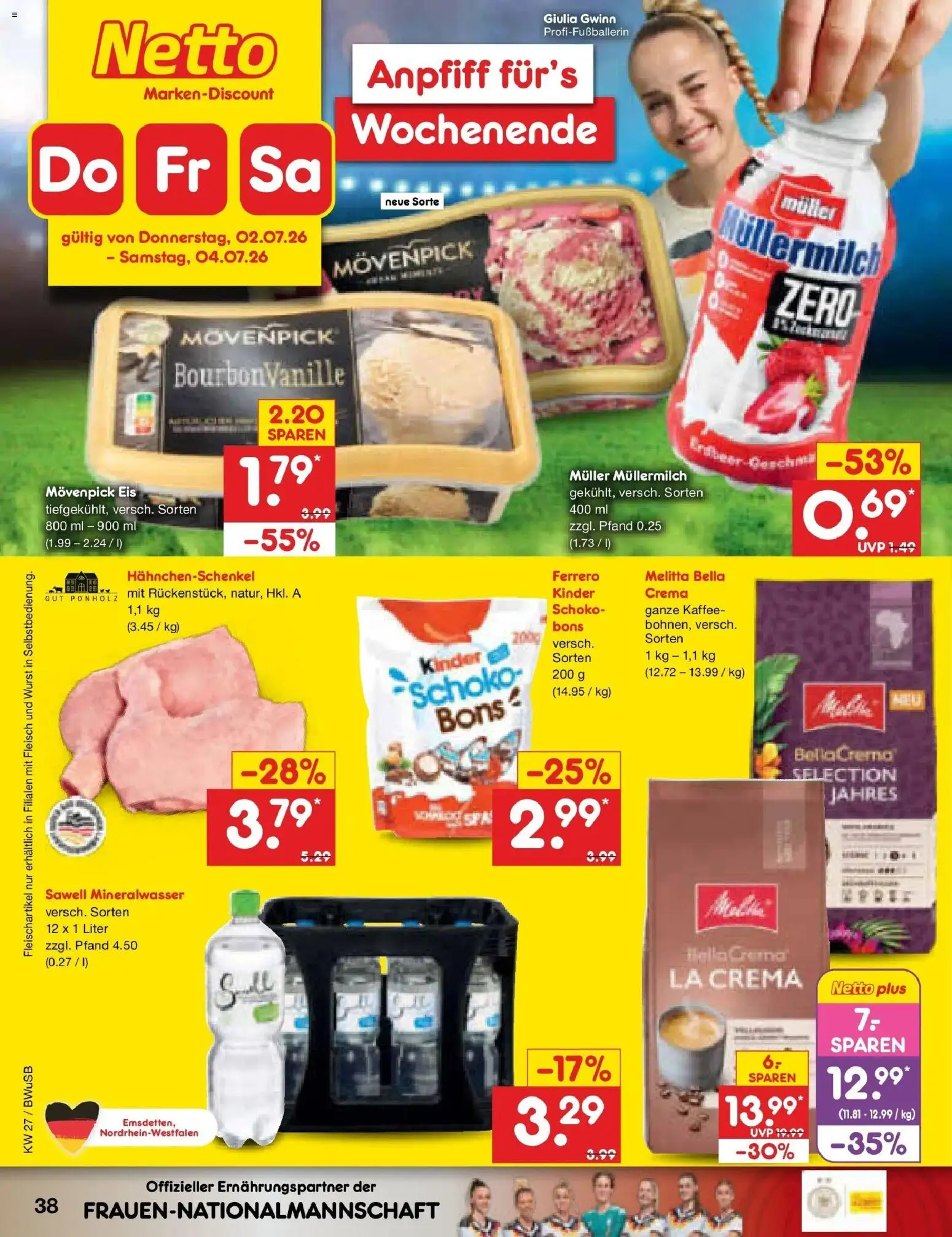 Netto Marken-Discount Prospekt Stemwede-Dielingen – gültig ab 29.06.2026 | Seite: 56 | Produkte: Melitta, Hahnchenschenkel, Kaffee, Eis