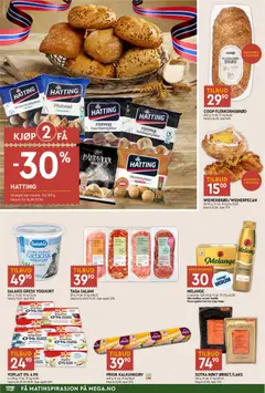 Forhåndsvisning av Coop Mega Mega Helg gyldig fra 14.05.2026 | Side: 4 | Produkter: Yoghurt, Rundstykker, Sukker, Бекон