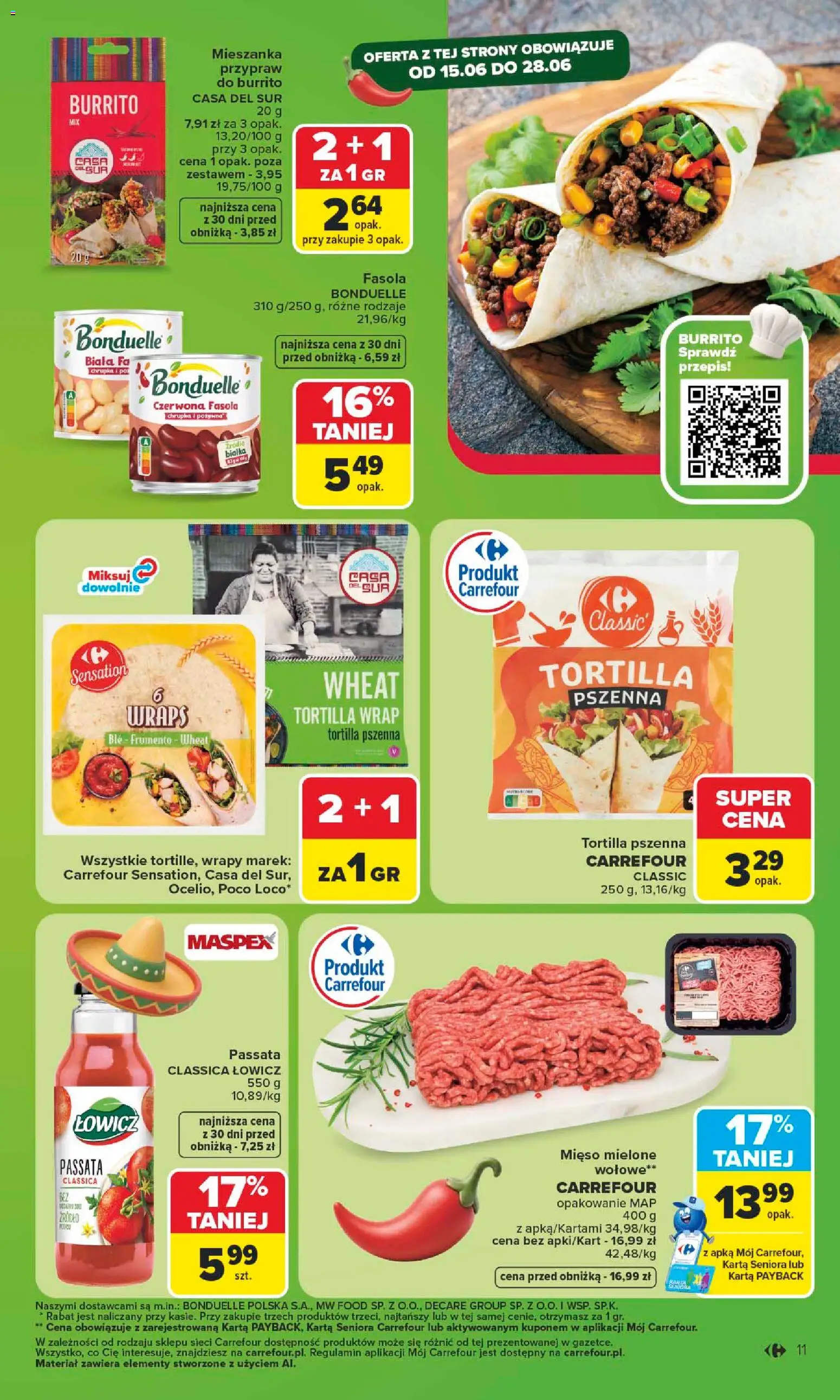 Carrefour gazetka od 15.06.2026 | Strona: 13 | Produkty: Karta, Mięso, Mięso mielone, Tortilla