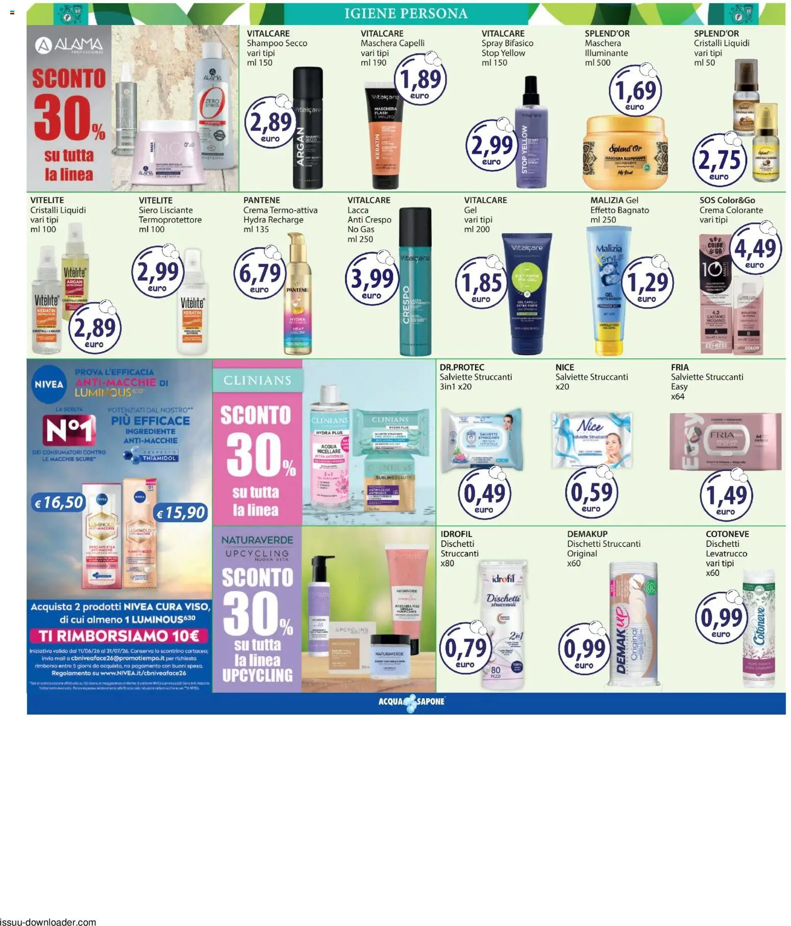 Volantino Acqua e Sapone del 18.06.2026 | Pagina: 7 | Prodotti: Illuminante, Shampoo, Salviette struccanti, Dischetti struccanti