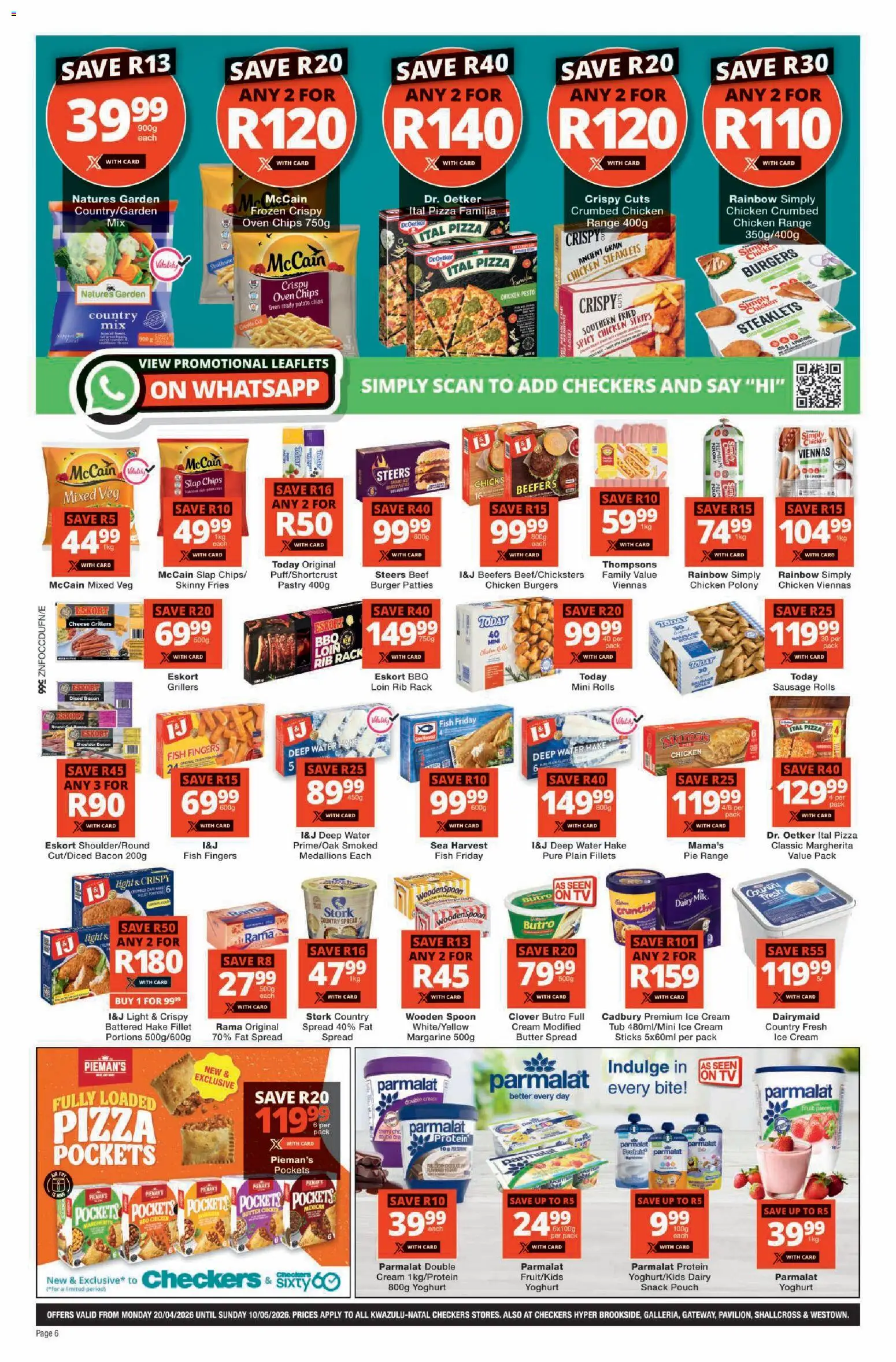 New Checkers catalogue – valid from 20.04.2026 | Page: 6 | Products: Yoghurt, Cream, Water, Sausage