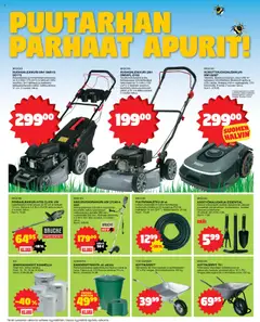 Tokmanni-mainoslehti voimassa 18.05.2026 alkaen | Sivu: 4 | Tuotteet: Robottiruohonleikkuri, Ruohonleikkuri, Kansi, Kottikärryt