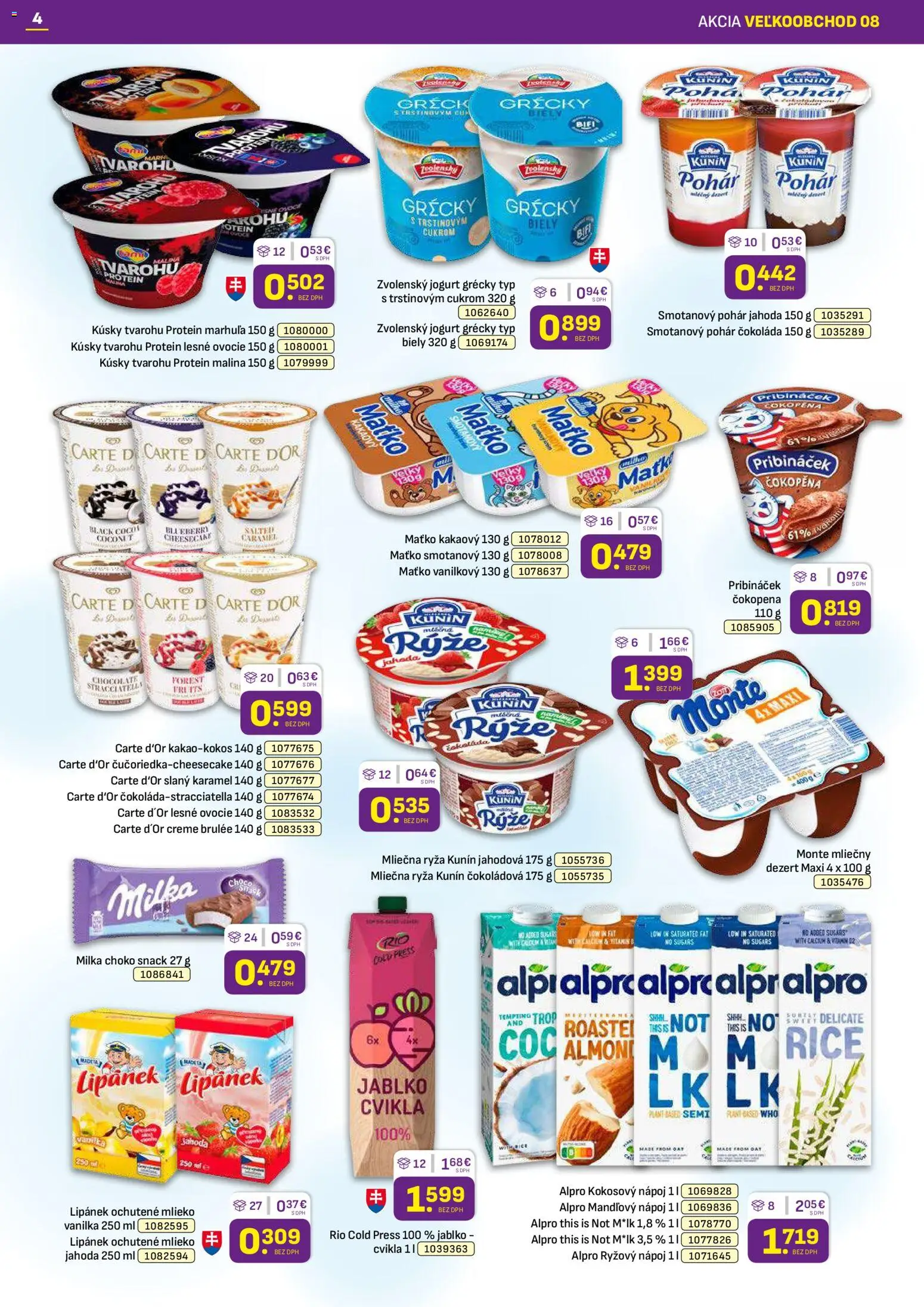 Nové Libex akcie – leták je platný od 20.04.2026 | Strana: 4 | Produkty: Ryža, Protein, Alpro, Ovocie