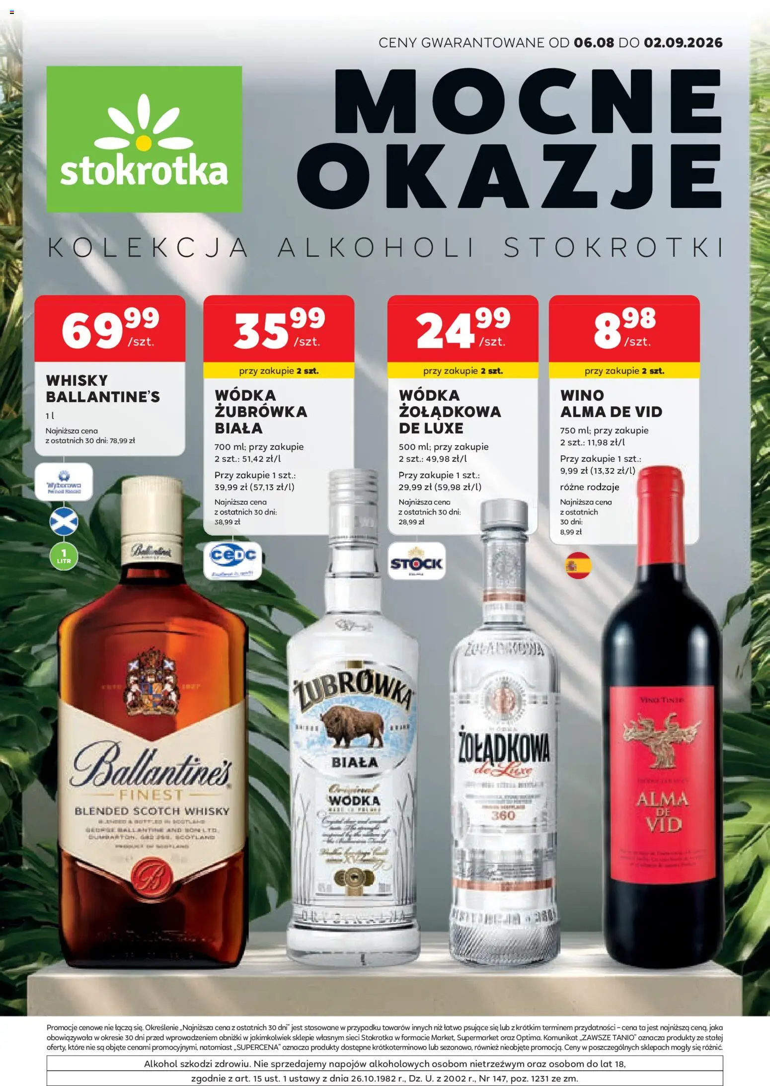 Stokrotka gazetka - Oferta alkoholowa od 06.08.2026 | Strona: 1 | Produkty: Stokrotka, Żubrówka, Wódka, Whisky