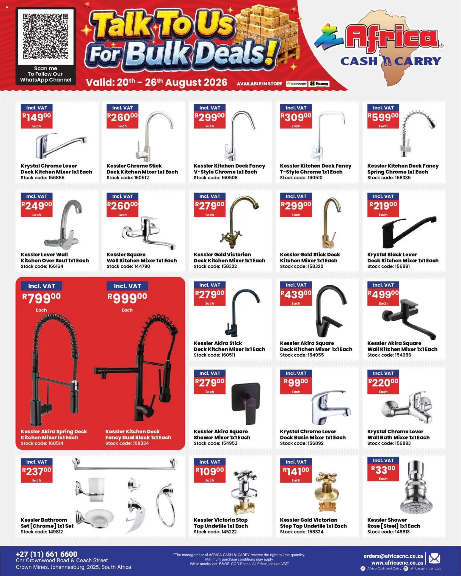 New Africa Cash & Carry catalogue – valid from 20/08/2026 | Page: 42 | Products: Bath, Basin, Tap, Stock