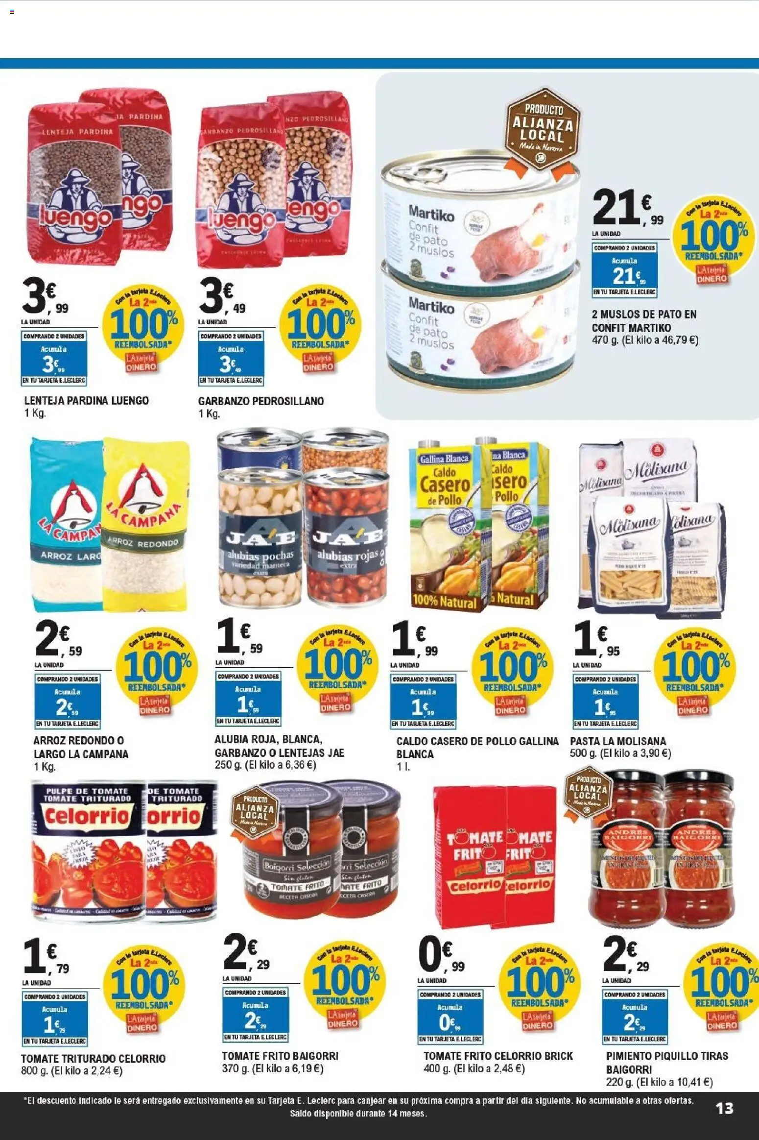 E.Leclerc folleto Super ofertas │ válido desde el 01.04.2026 | Página: 13 | Productos: Manteca, Pasta, Κάδος απορρυμάτων, Tomate triturado