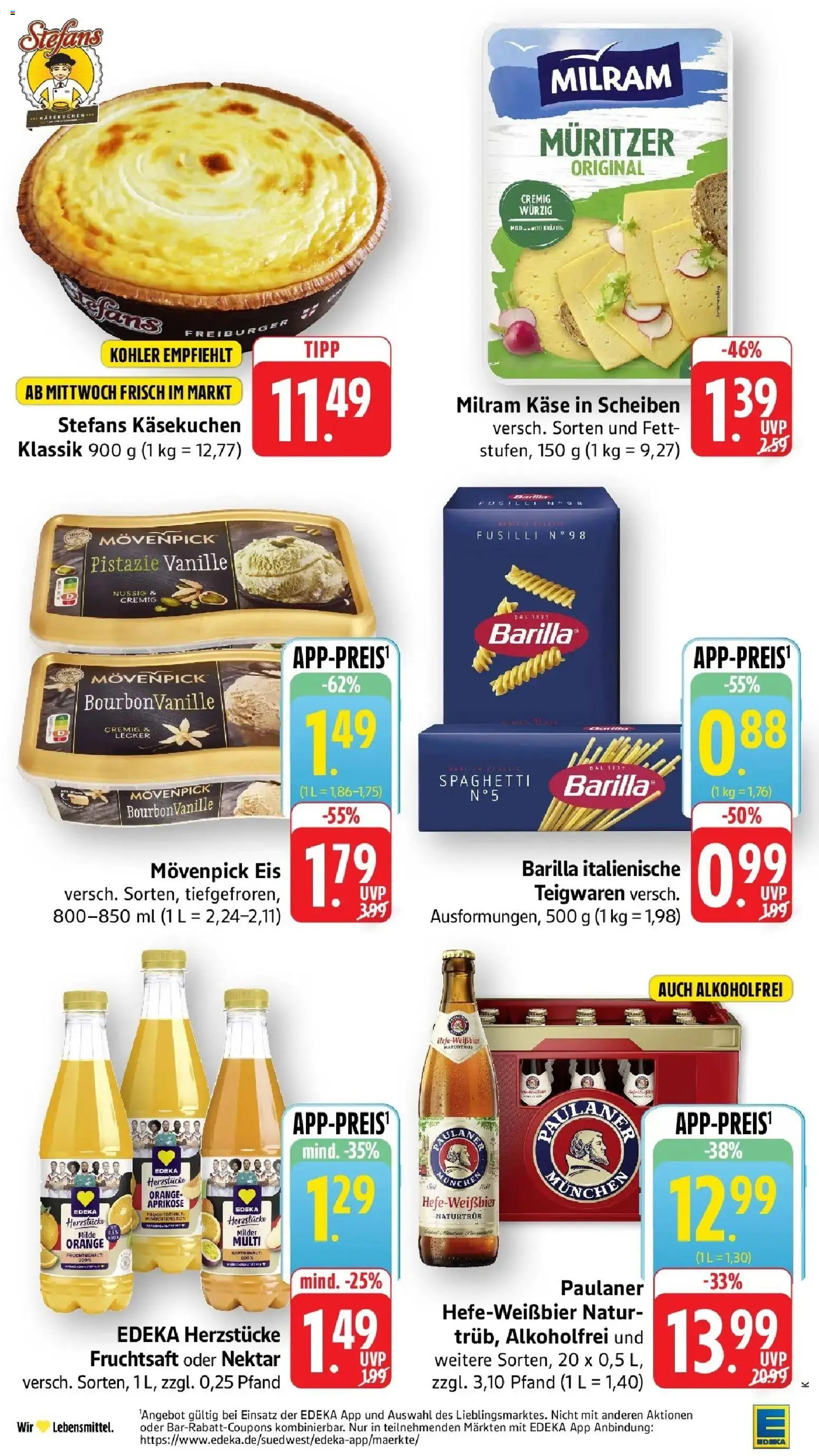 Edeka prospekt Ettenheim – gültig ab 22.06.2026 | Seite: 2 | Produkte: Barilla, Milram, Fruchtsaft, Eis