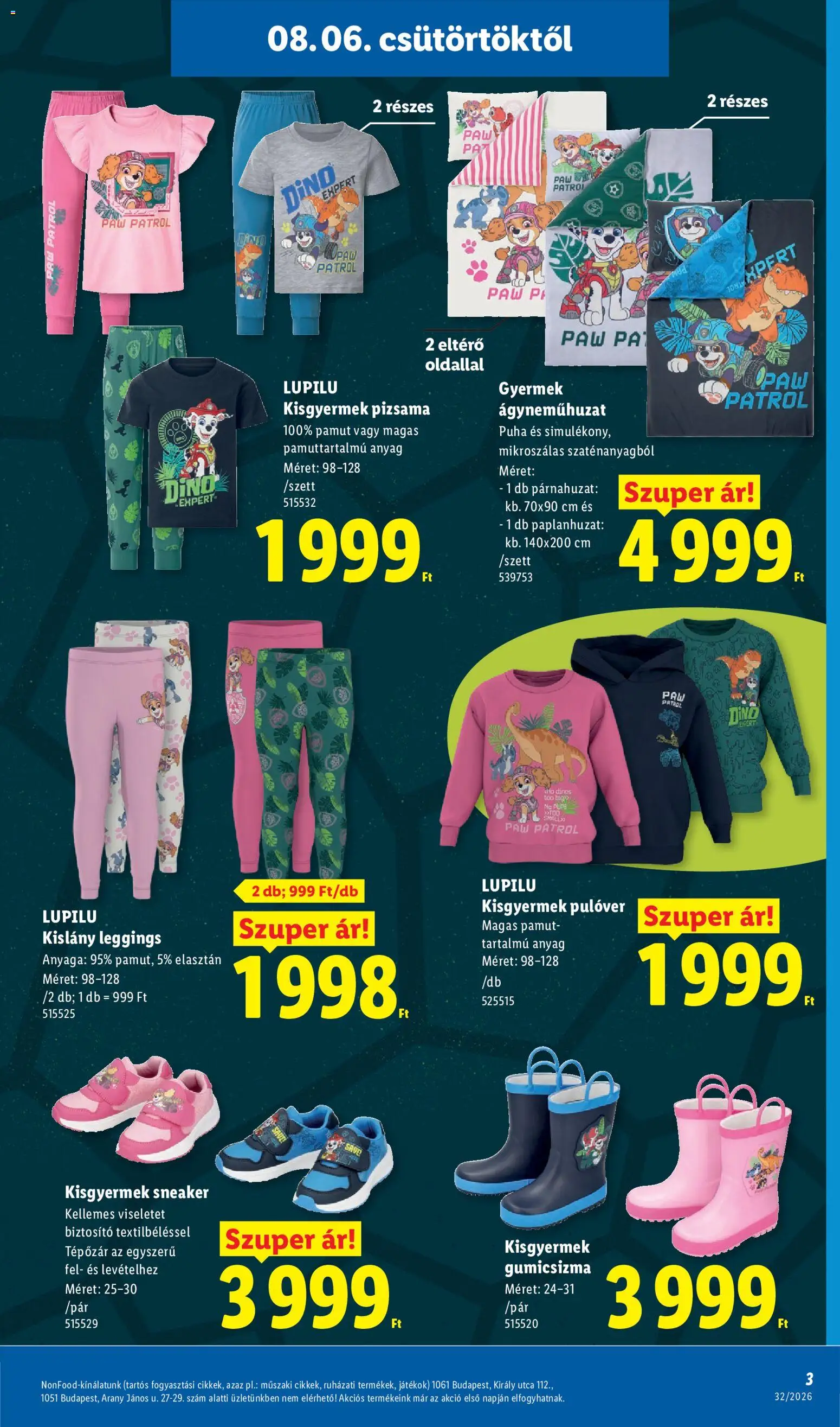Lidl akciós ujság - amely érvényes a következő dátumtól: 2026.08.06. | Oldal: 3 | Termékek: Párnahuzat, Játékok, Pizsama, Leggings