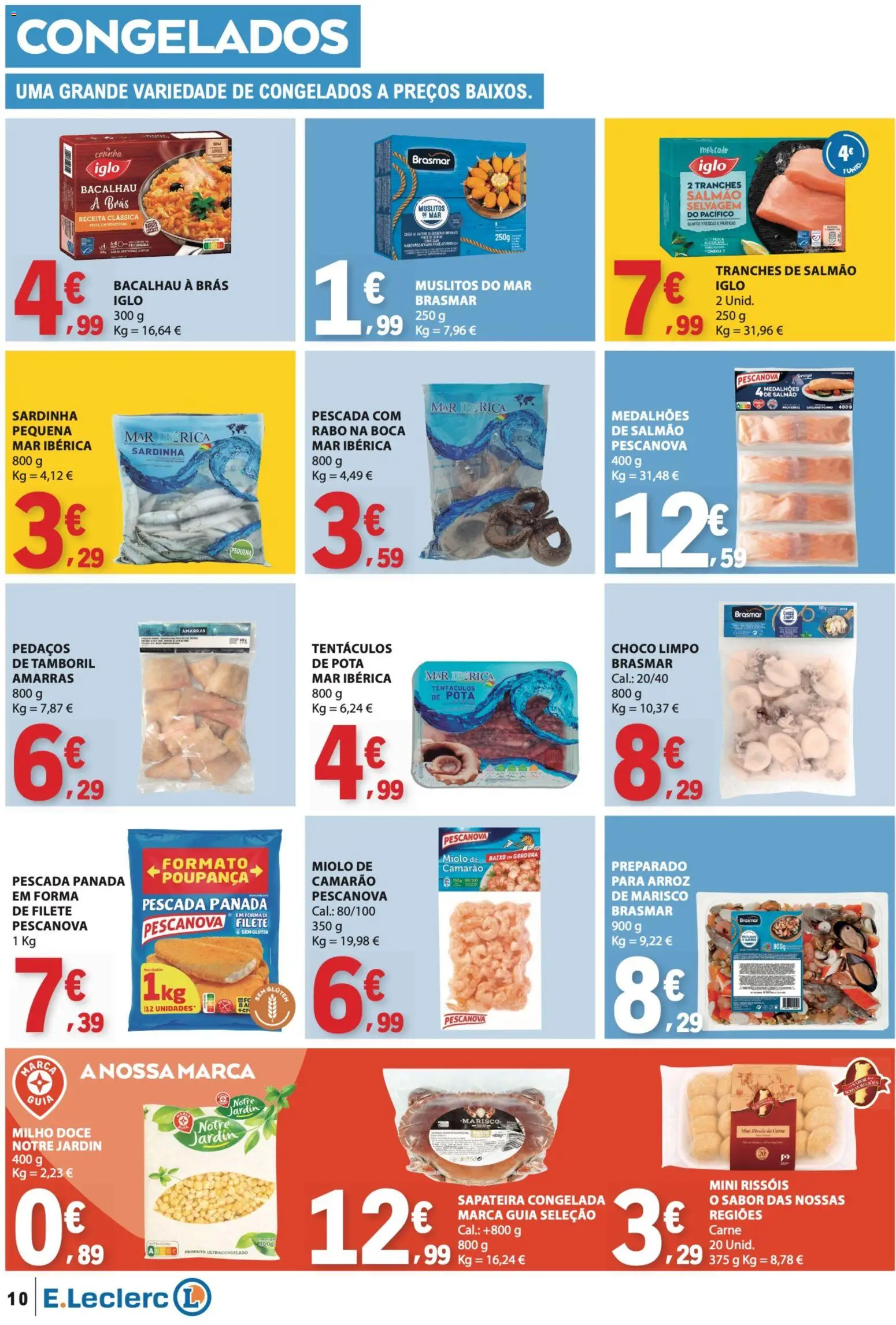 E.Leclerc folheto │ válido de 28.05.2026 | Página: 10 | Produtos: Bacalhau, Salmão, Arroz, Milho