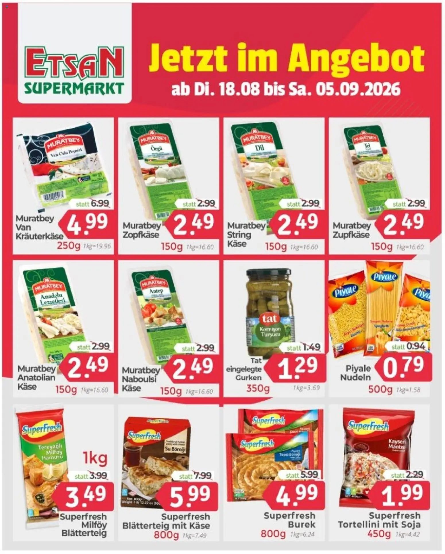 ETSANObst und Gemüse gültig ab 21.08.2026 | Seite: 4 | Produkte: Gurken, Käse, Spaghetti, Nudeln