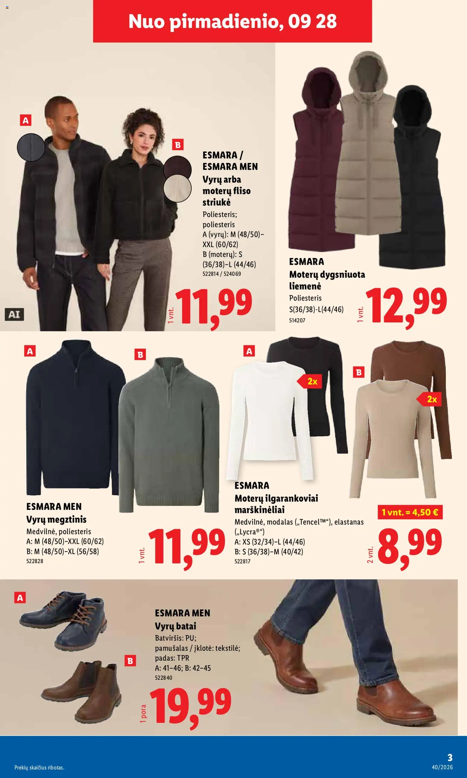 LIDL akcijos nuo 2026.09.28 | Puslapis: 3 | Prekių: Marškinėliai, Megztinis, Liemenė