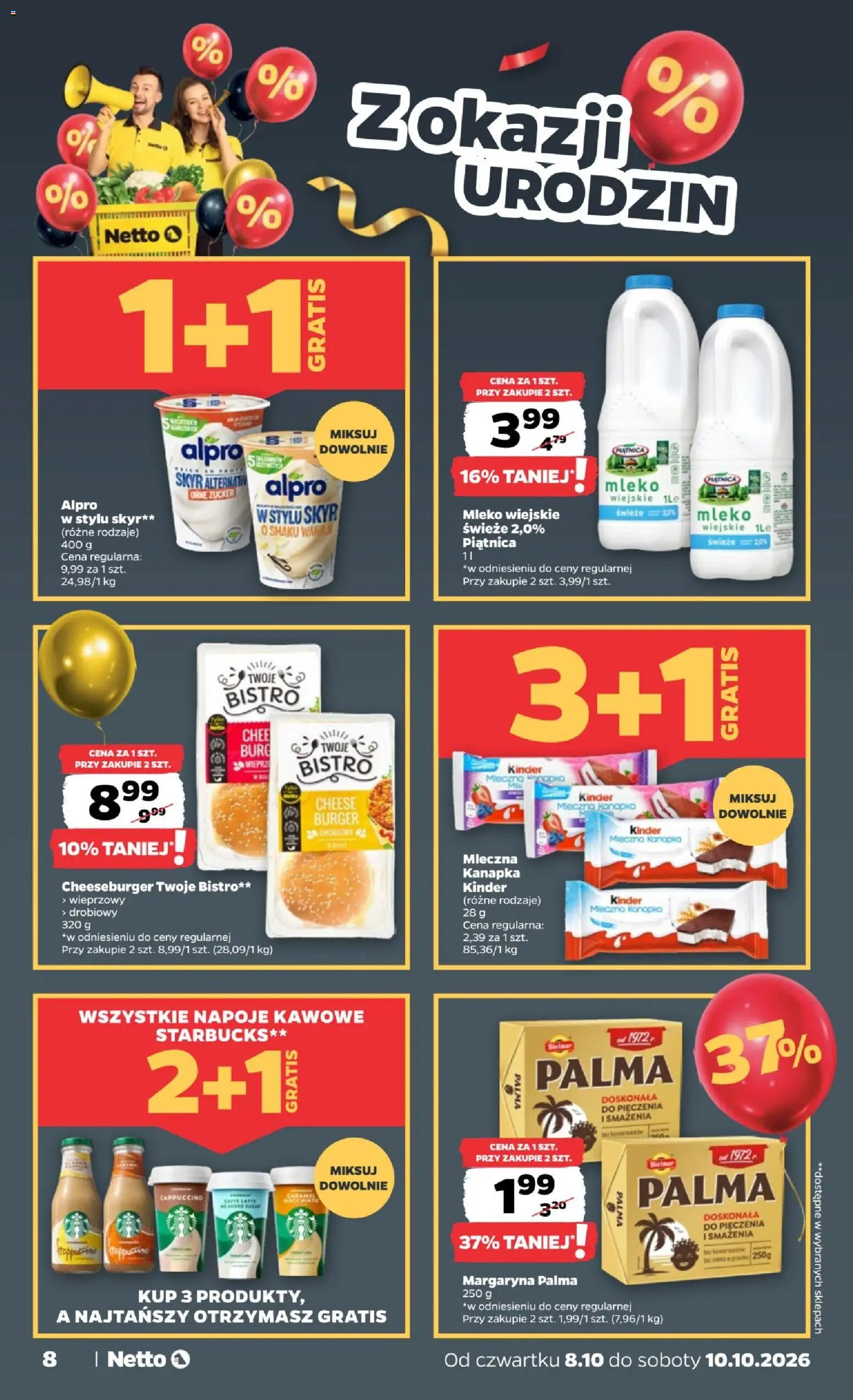 Netto gazetka od czwartku od 08.10.2026 | Strona: 8 | Produkty: Alpro, Mleczna kanapka, Burger, Cheeseburger