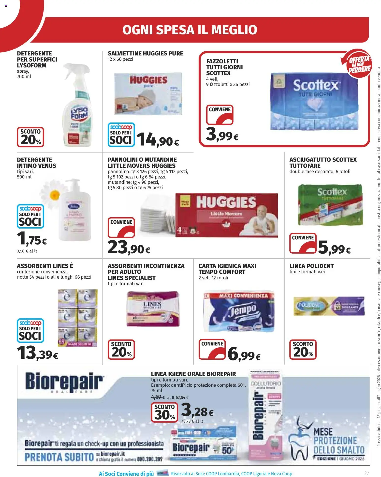 Volantino Ipercoop del 18.06.2026 | Pagina: 27 | Prodotti: Dentifricio, Collutorio, Fazzoletti, Mutandine