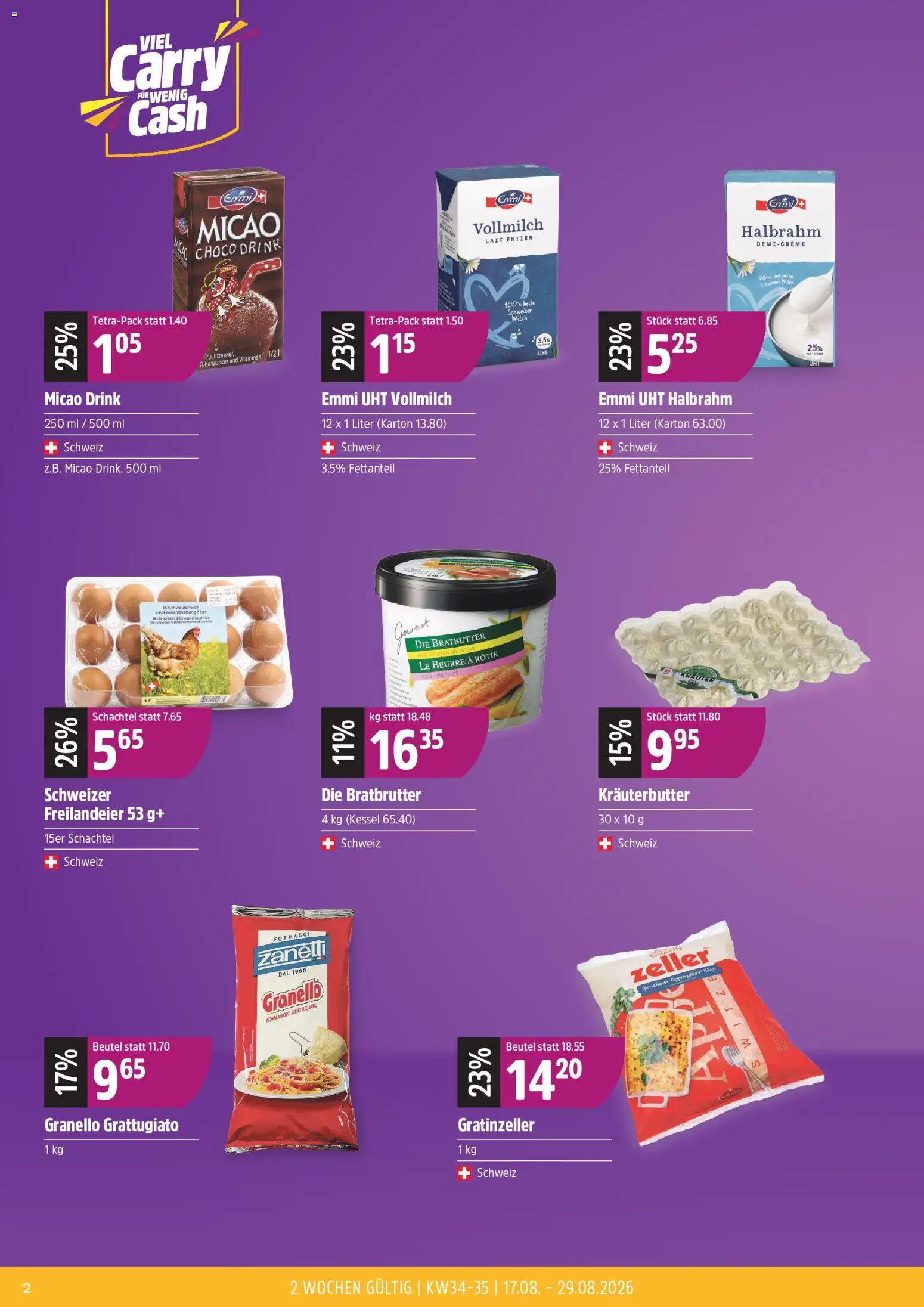 TopCC aktionen Viel Carry Wenig Cash – gültig ab 17.08.2026 | Seite: 2 | Produkte: Kräuterbutter, Milch, Eier, Kessel