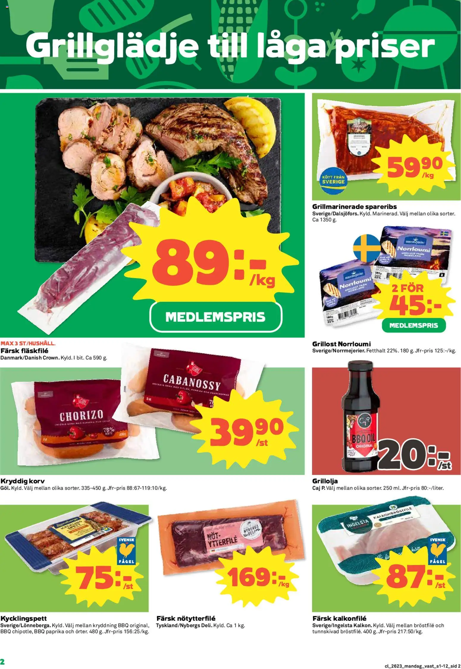 Coop reklamblad aktuell från 01.06.2026 | Sida: 2 | Produkter: Grillost, Chorizo