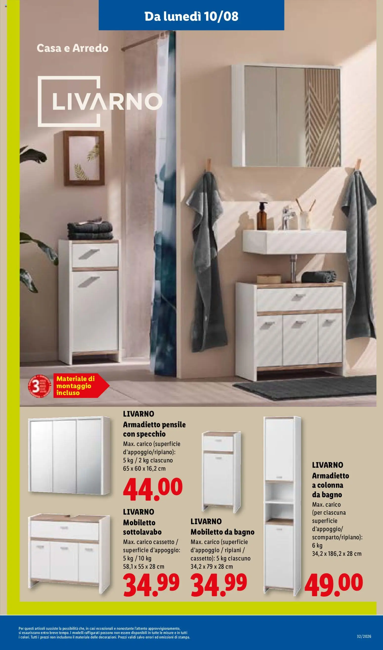 Volantino Lidl del 06/08/2026 | Pagina: 39 | Prodotti: Mobiletto, Armadietto, Bagno, Specchio