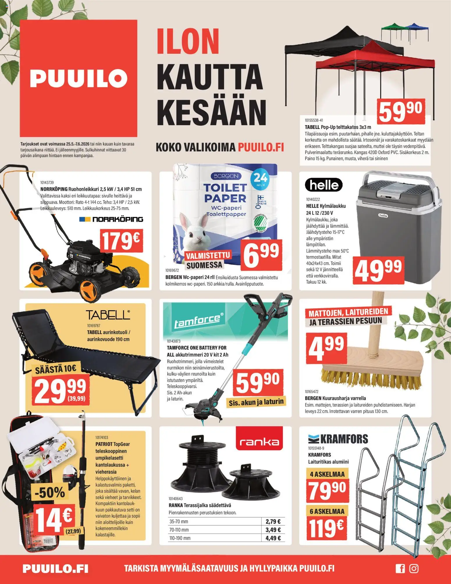 Puuilo tarjoukset – voimassa 25.05.2026 alkaen | Sivu: 1 | Tuotteet: Vieheet, Ruohonleikkuri, Aurinkotuoli, Kylmälaukku