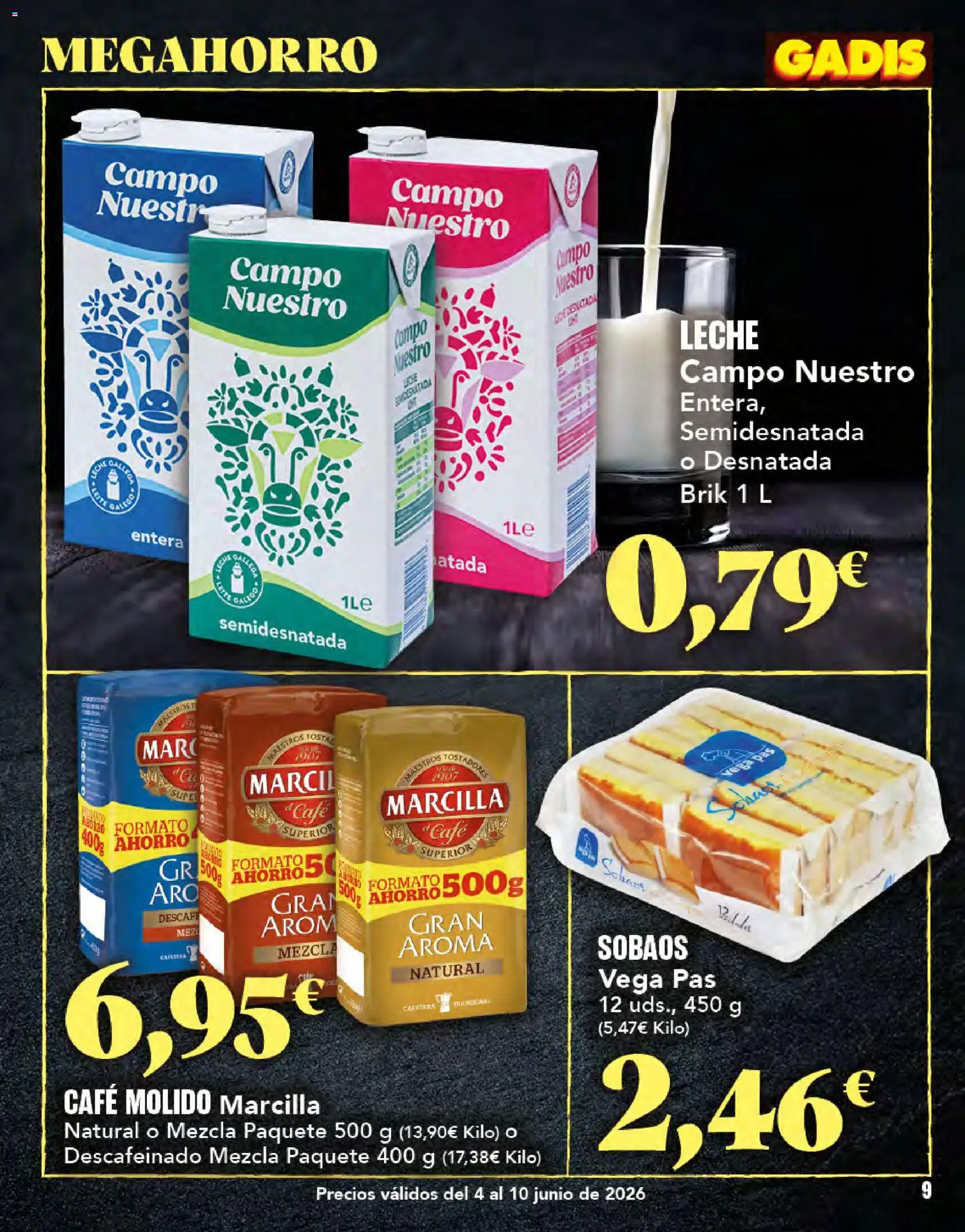 Gadis folleto │ válido desde el 04.06.2026 | Página: 9 | Productos: Leche, Café, Café molido, Cafetera