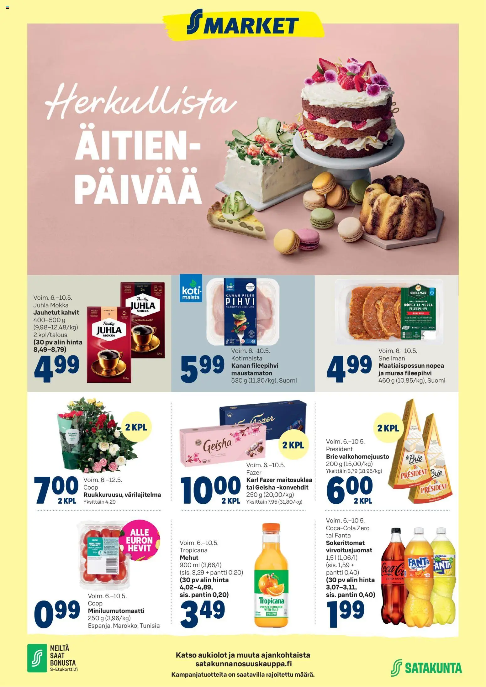 S-market tarjoukset – voimassa 06.05.2026 alkaen | Sivu: 1 | Tuotteet: Juhla Mokka, Virvoitusjuomat, Fanta, Pihvi