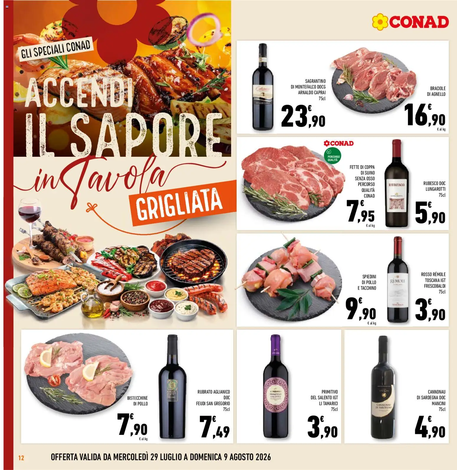 Volantino Conad del 29/07/2026 | Pagina: 12 | Prodotti: Suino, Tacchino, Agnello, Spiedini