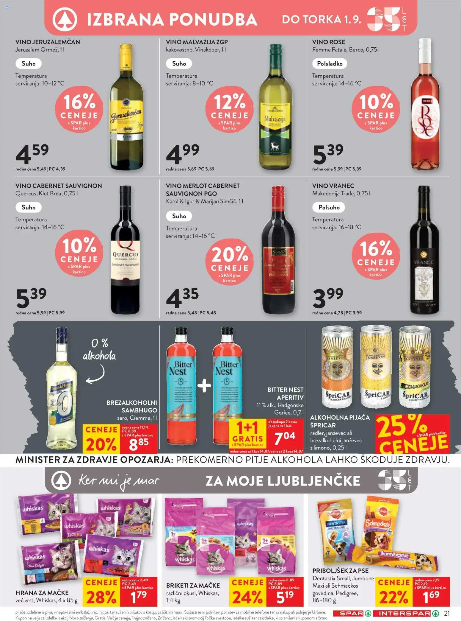 Novi Spar katalog ponudbe – veljaven od 26.08.2026 | Stran: 29 | Izdelki: Hrana za mačke, Kos, Suši, Vino