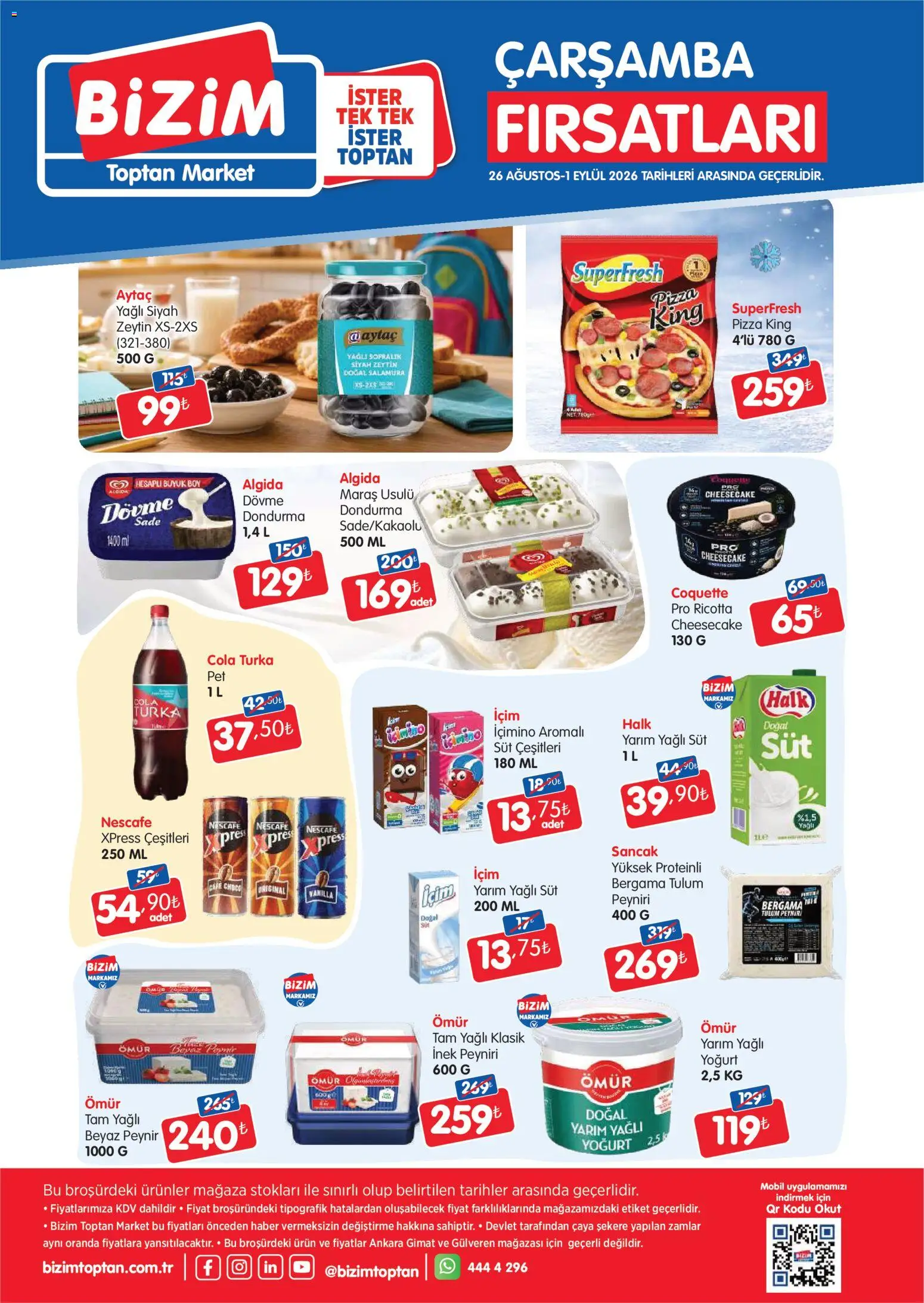 Bizim Toptan Katalog - 26 Ağustos 2026 tarihinden itibaren geçerlidir | Sayfa: 1 | Ürünler: Peynir, Pizza, Tulum, Dondurma