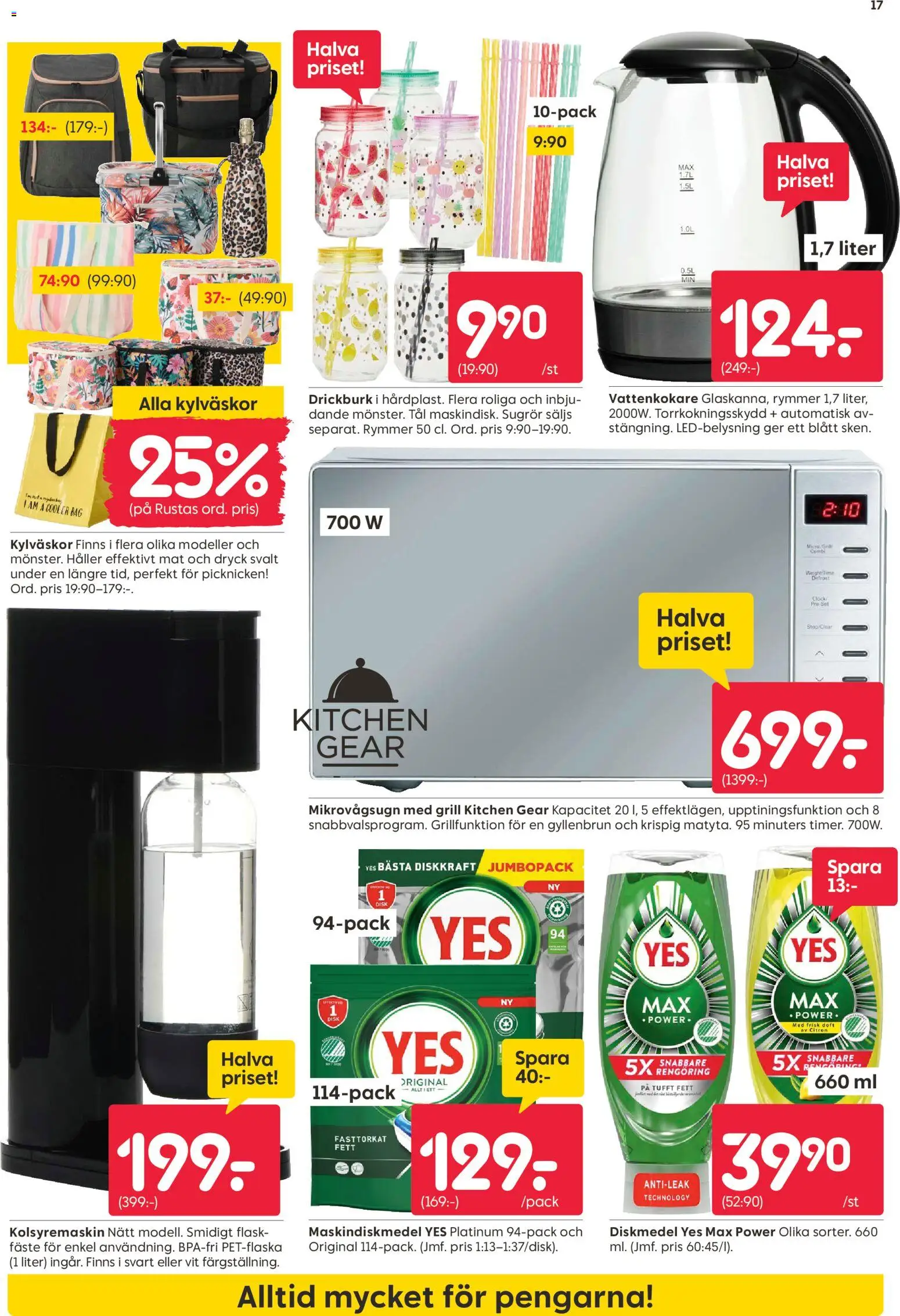 Rusta reklamblad aktuell från 13.04.2026 | Sida: 17 | Produkter: Vattenkokare, Diskmedel, Fläsk, Mikrovågsugn