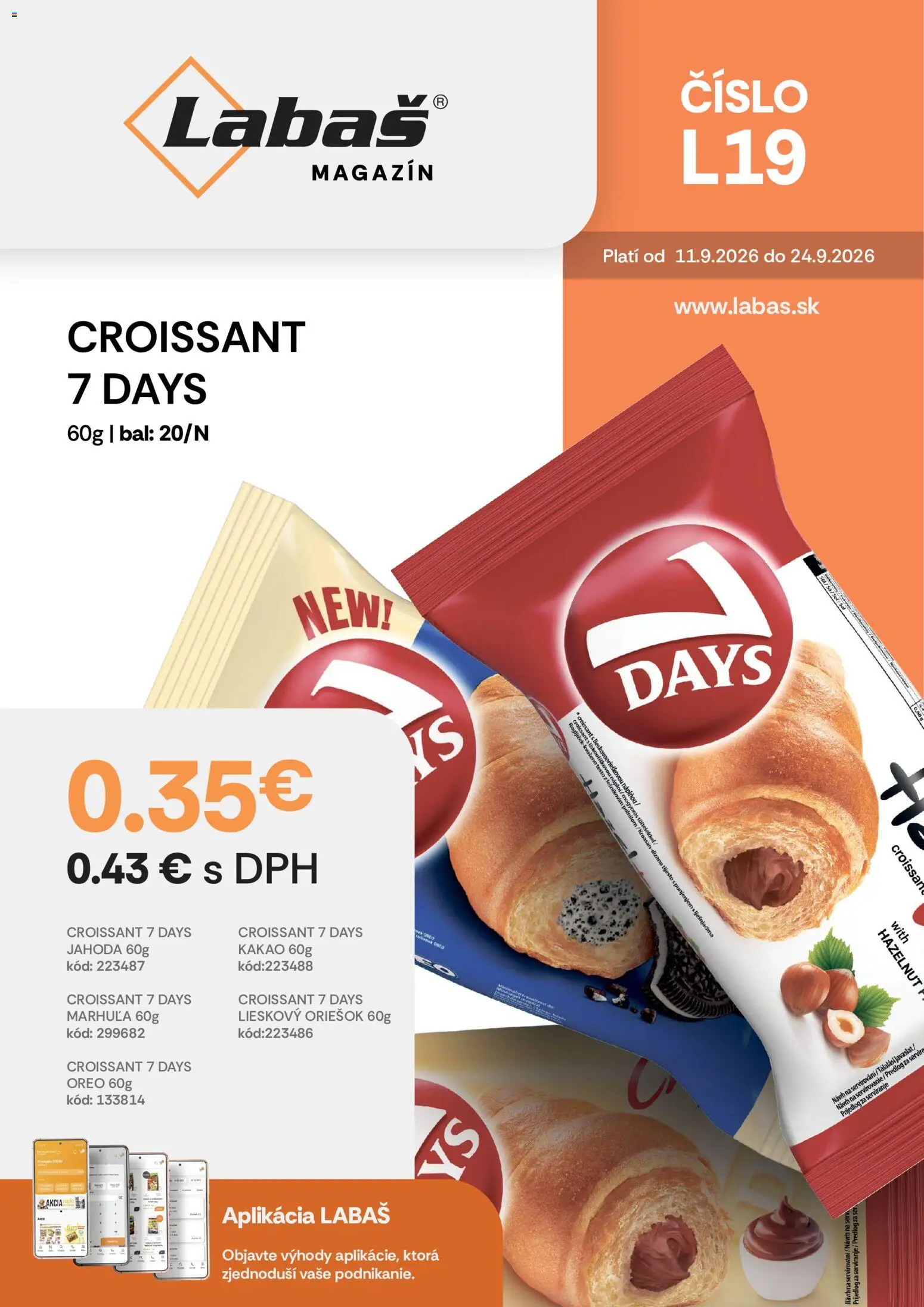 Nové Labaš akcie – leták je platný od 11.09.2026 | Strana: 1 | Produkty: Croissant, Oreo, Soľ, Kakao