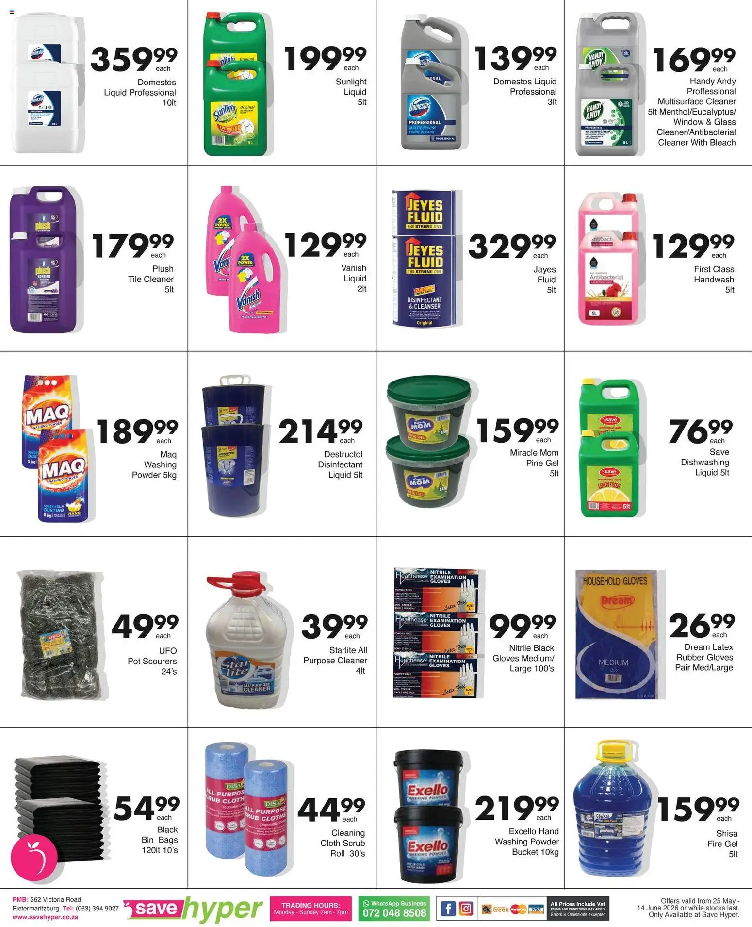 New Save catalogue – valid from 25.05.2026 | Page: 25 | Products: Gloves, Disinfectant, Bleach, Peach