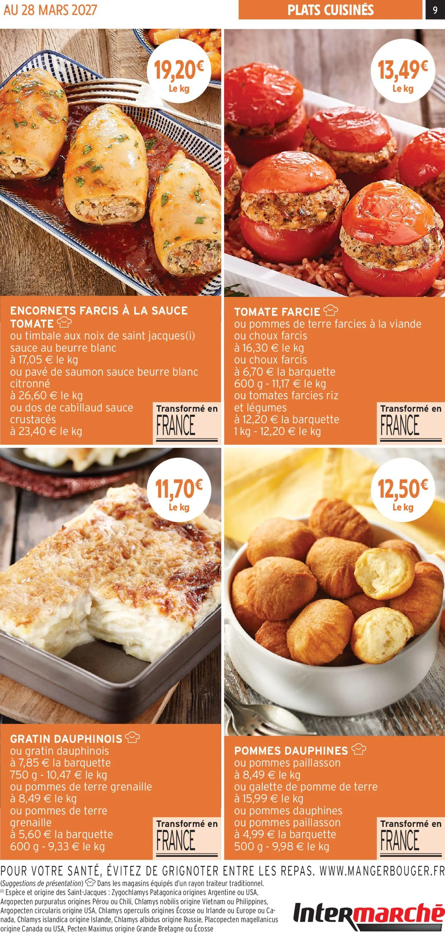 {H1} | Page: 9 | Produits: Gratin dauphinois, Viande, Pommes, Saumon
