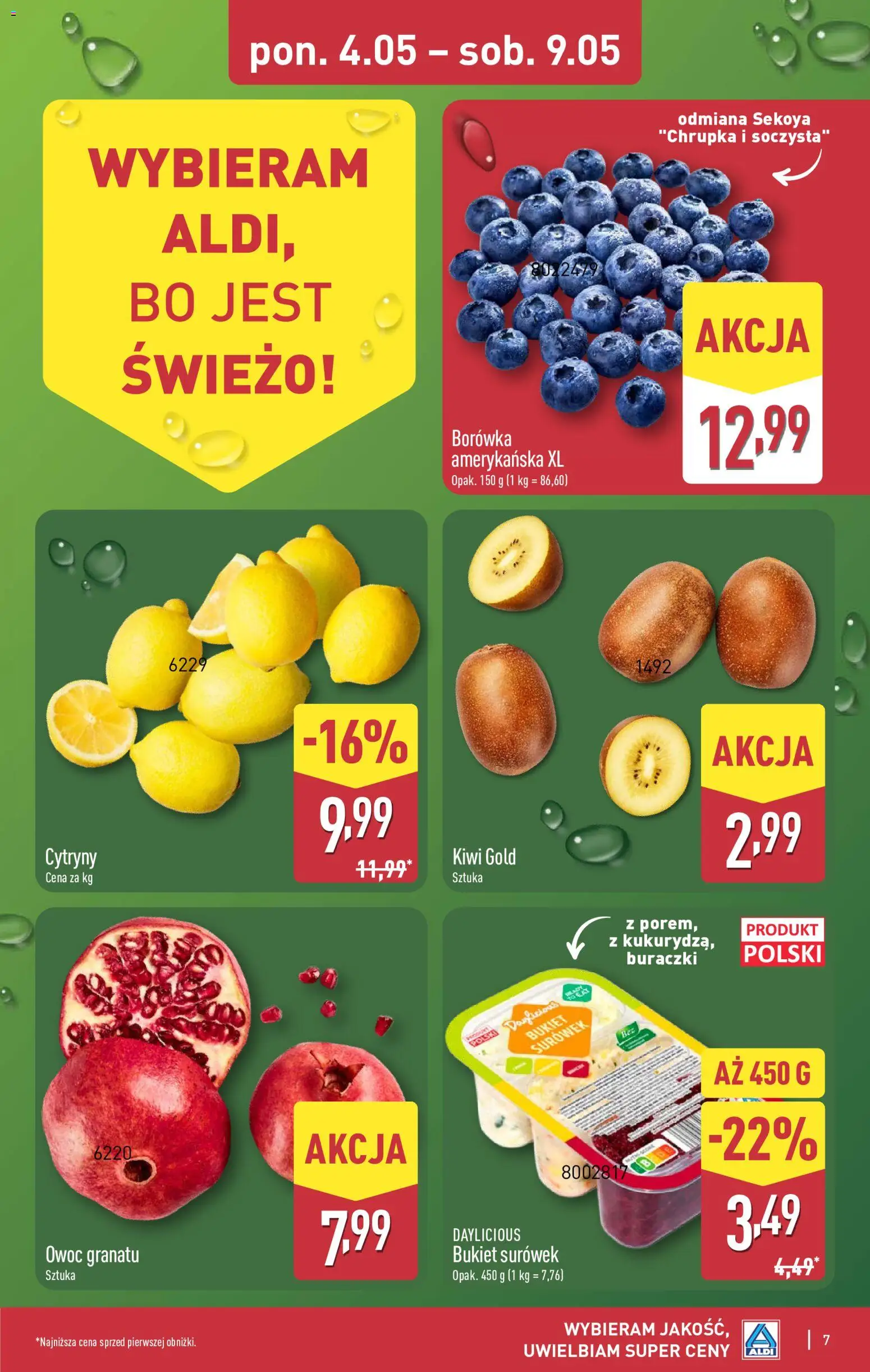 Aldi gazetka od 04.05.2026 | Strona: 7 | Produkty: Borówka amerykańska, Cytryny, Kiwi
