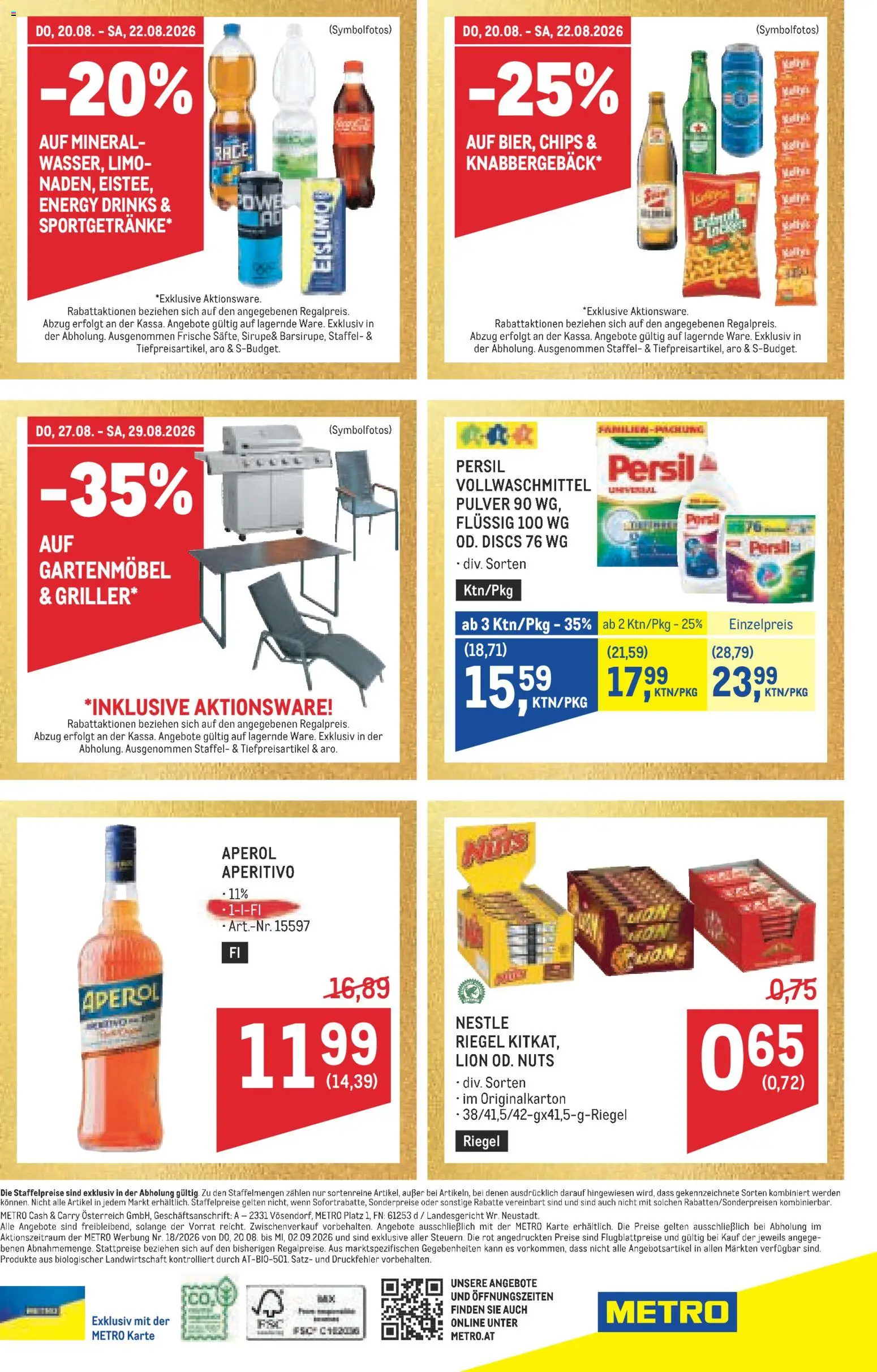 Metro angebote Profi gültig ab 20.08.2026 | Seite: 64 | Produkte: Chips, Eis, Aperol, Gartenmöbel